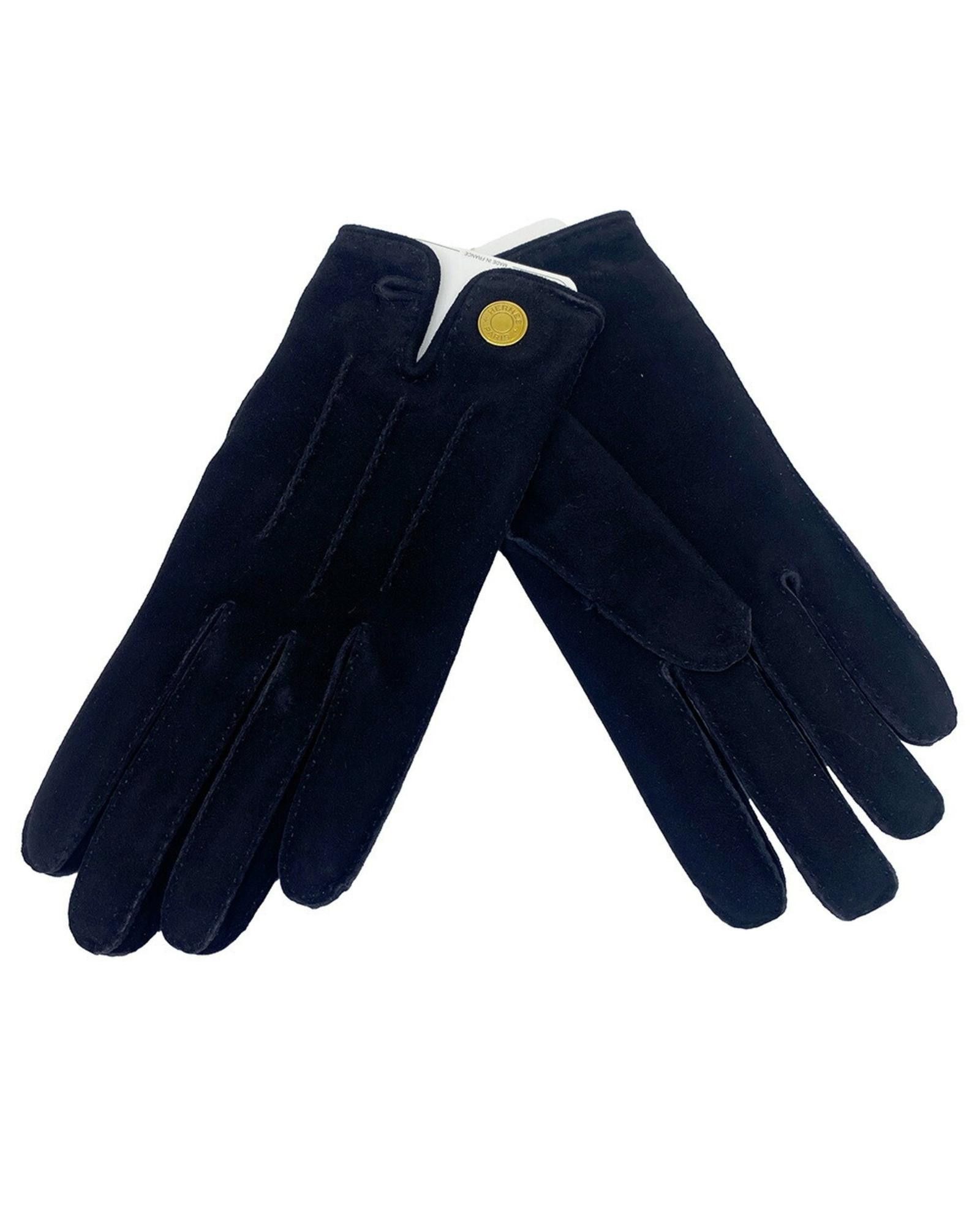 image of Hermes Sophisticated Navy Suede Short Gloves, Women's