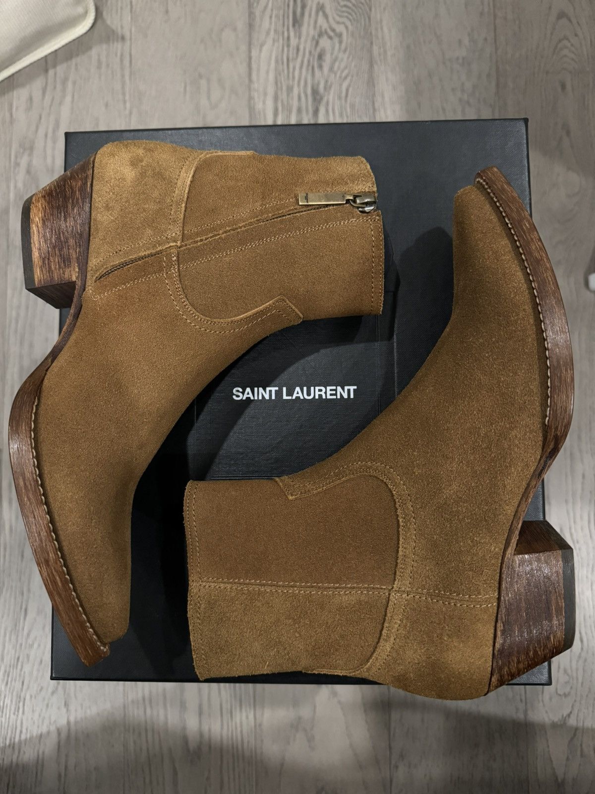 image of Saint Laurent Paris Saint Laurent Tan Brown Suede Lukas Boots in Dark Brown, Men's (Size 7)