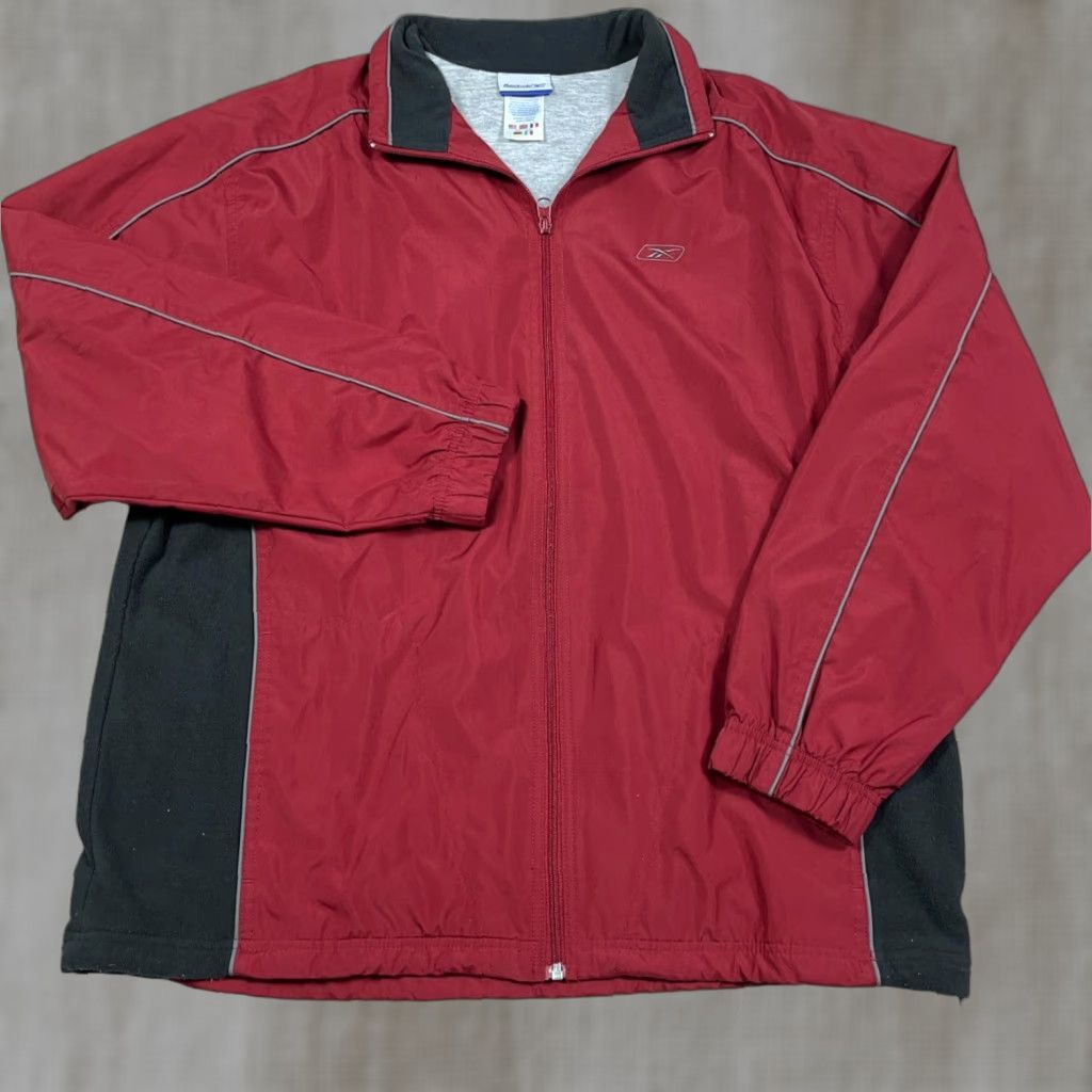 Reebok VINTAGE Reebok Jacket Men L Red Windbreaker Track Suit Warm Up 80s 90s Logo Size 42R - 1 Thumbnail