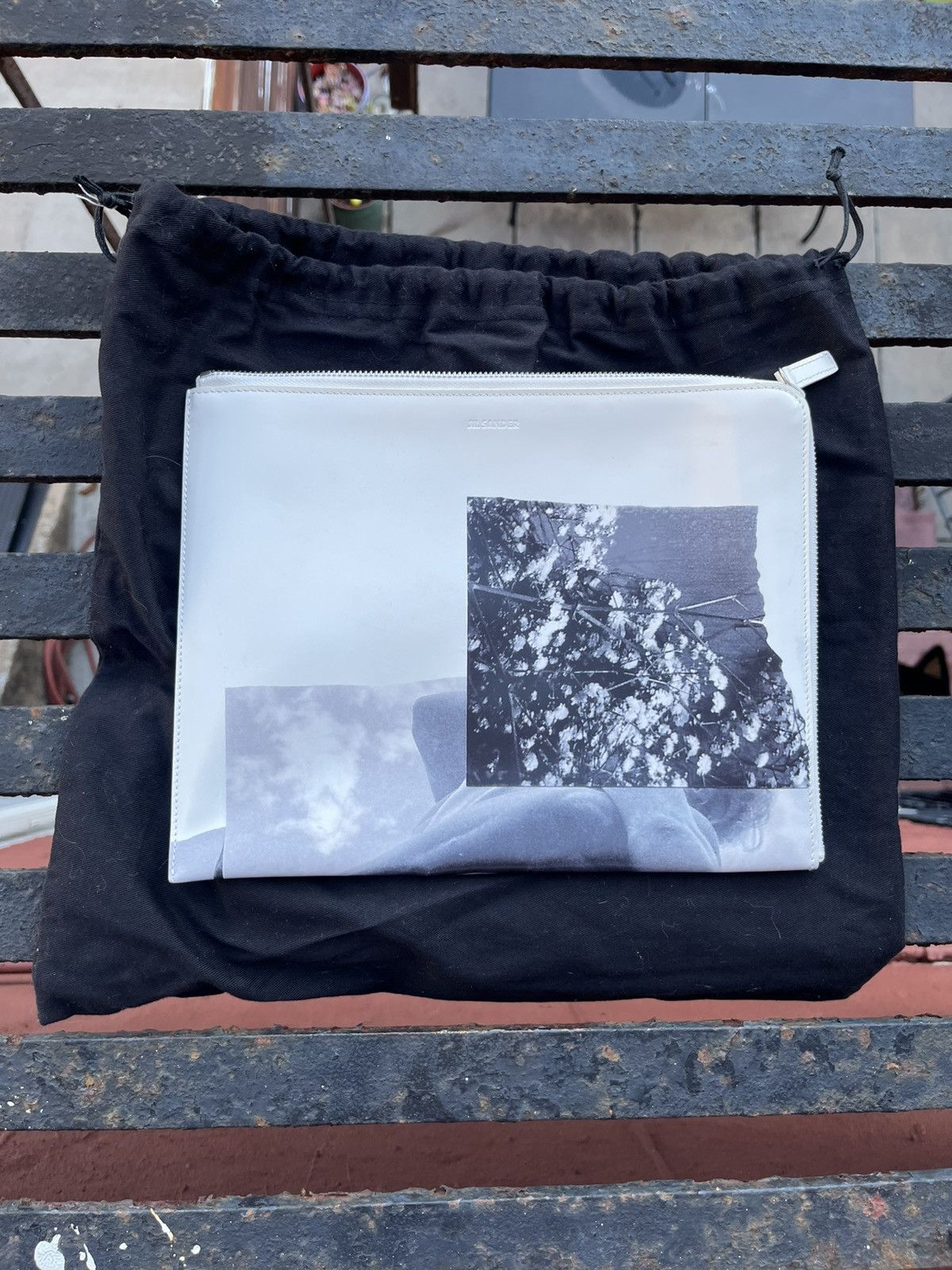 Jil Sander × Raf Simons Archive Graphic Print Zip Pouch in White Smooth Leather Size ONE SIZE - 8 Thumbnail