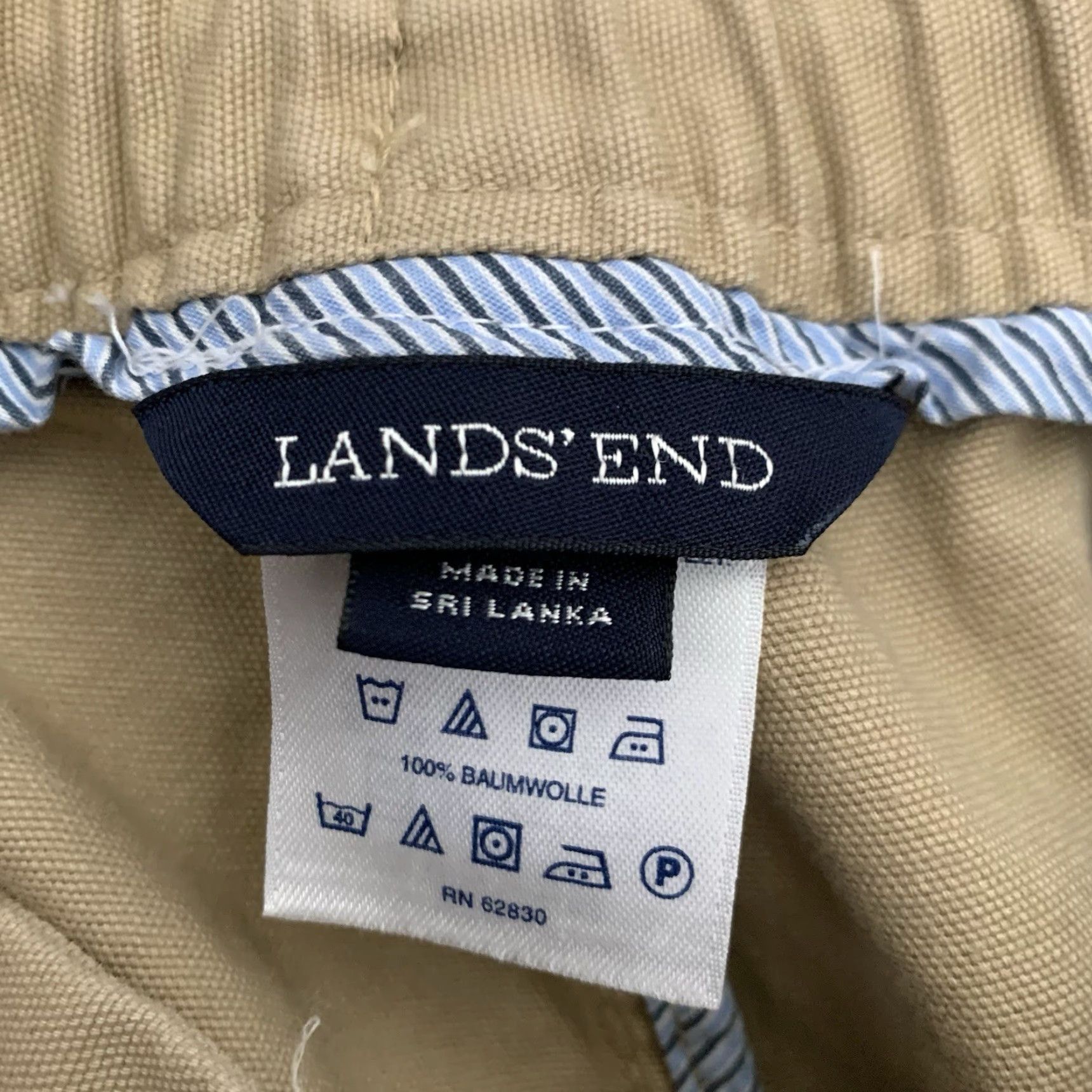 Lands' End Lands' End Mens Shorts 40 Khaki Elastic Waist Drawstring Cotton Twill Pockets Casual 7 Inseam Regular Beige Zip Flat Front Slash Pocket Mens Size US 40 / EU 56 - 2 Thumbnail