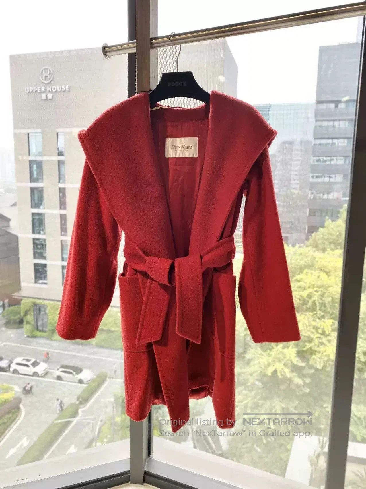 maxmara red belted coat size 32.