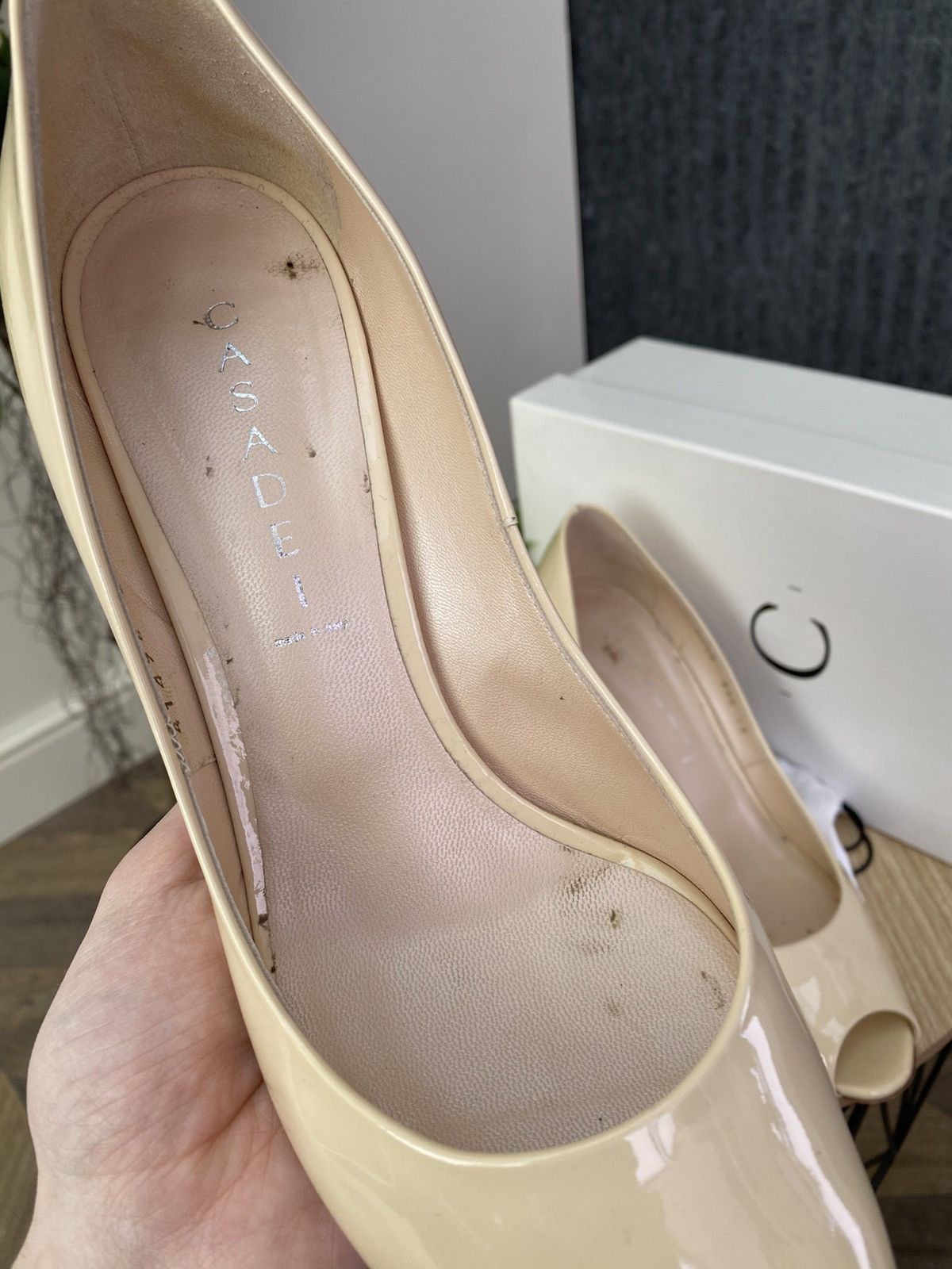 Casadei Casadei Patent Leather Wedge Heels Nude Peep Toe Pumps Size US 9 / IT 39 - 7 Thumbnail
