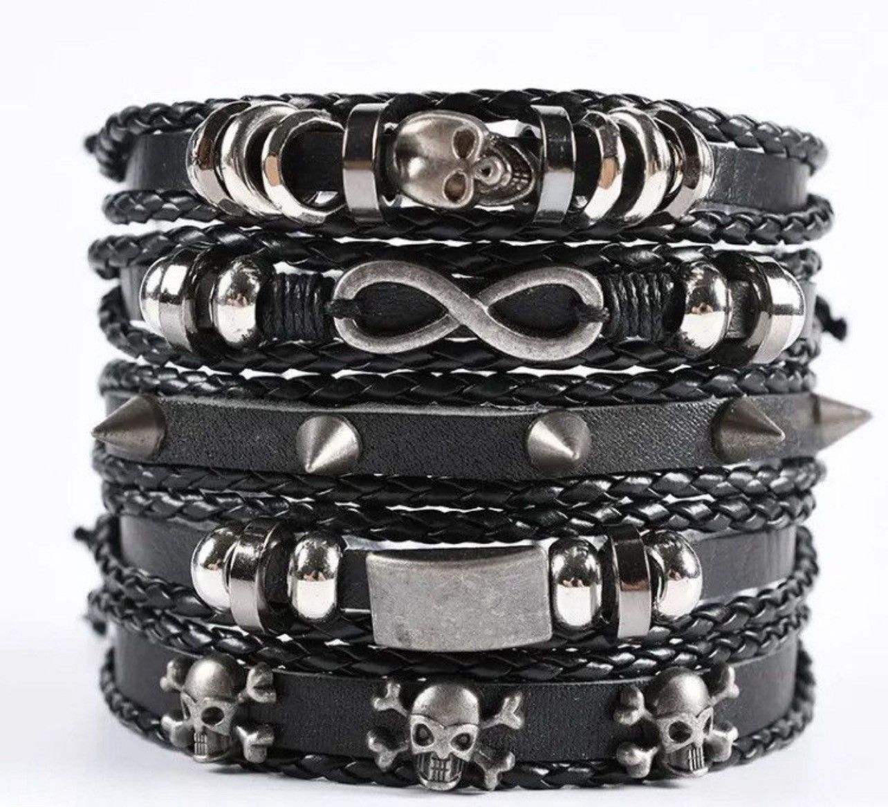 Leather Skull River Adjustable Leather Set Bracelet Size ONE SIZE - 2 Thumbnail