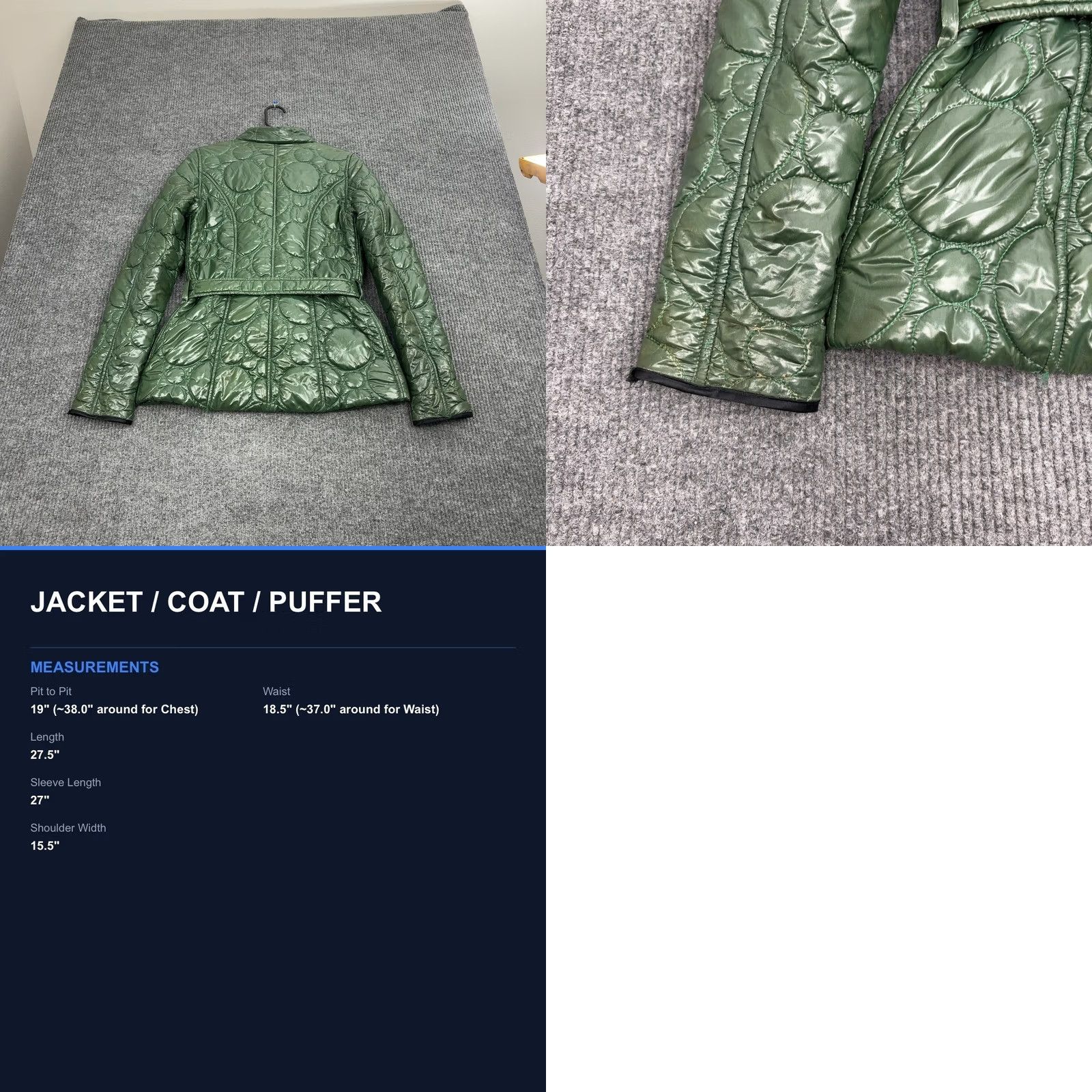 Vintage VINTAGE Quilted Puffer Jacket Womens M Green Glossy Belted Circle Quilt Style Size M / US 6-8 / IT 42-44 - 9 Thumbnail