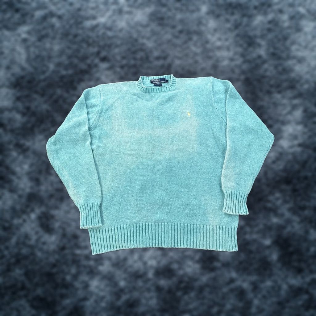 Polo Ralph Lauren VINTAGE Polo Ralph Lauren Crewneck Sweater Men XL Blue Distressed Faded Embroidered Logo 90s Classic Preppy Pullover Knit Cotton Long Sleeve Sweater Size US XL / EU 56 / 4 - 1 Thumbnail