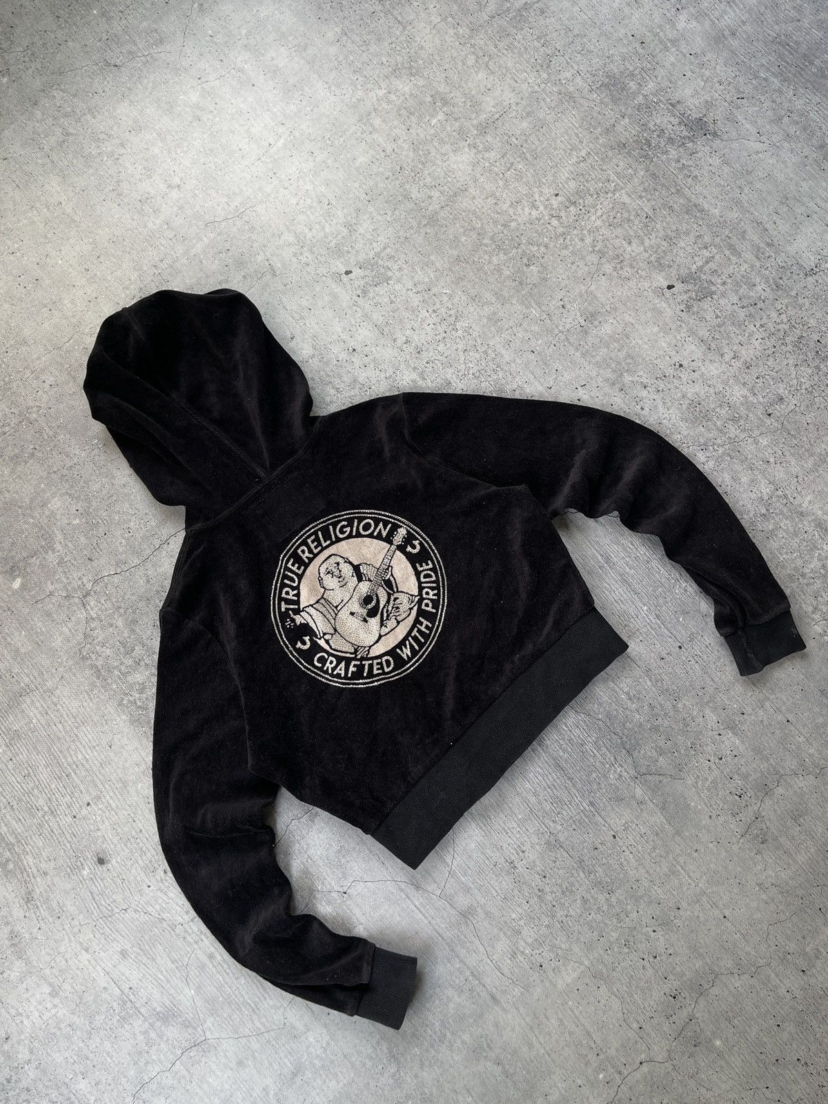 True Religion × Vintage VINTAGE TRUE RELIGION VELOUR Y2K ZIP UP HOODIE Size L / US 10 / IT 46 - 5 Thumbnail