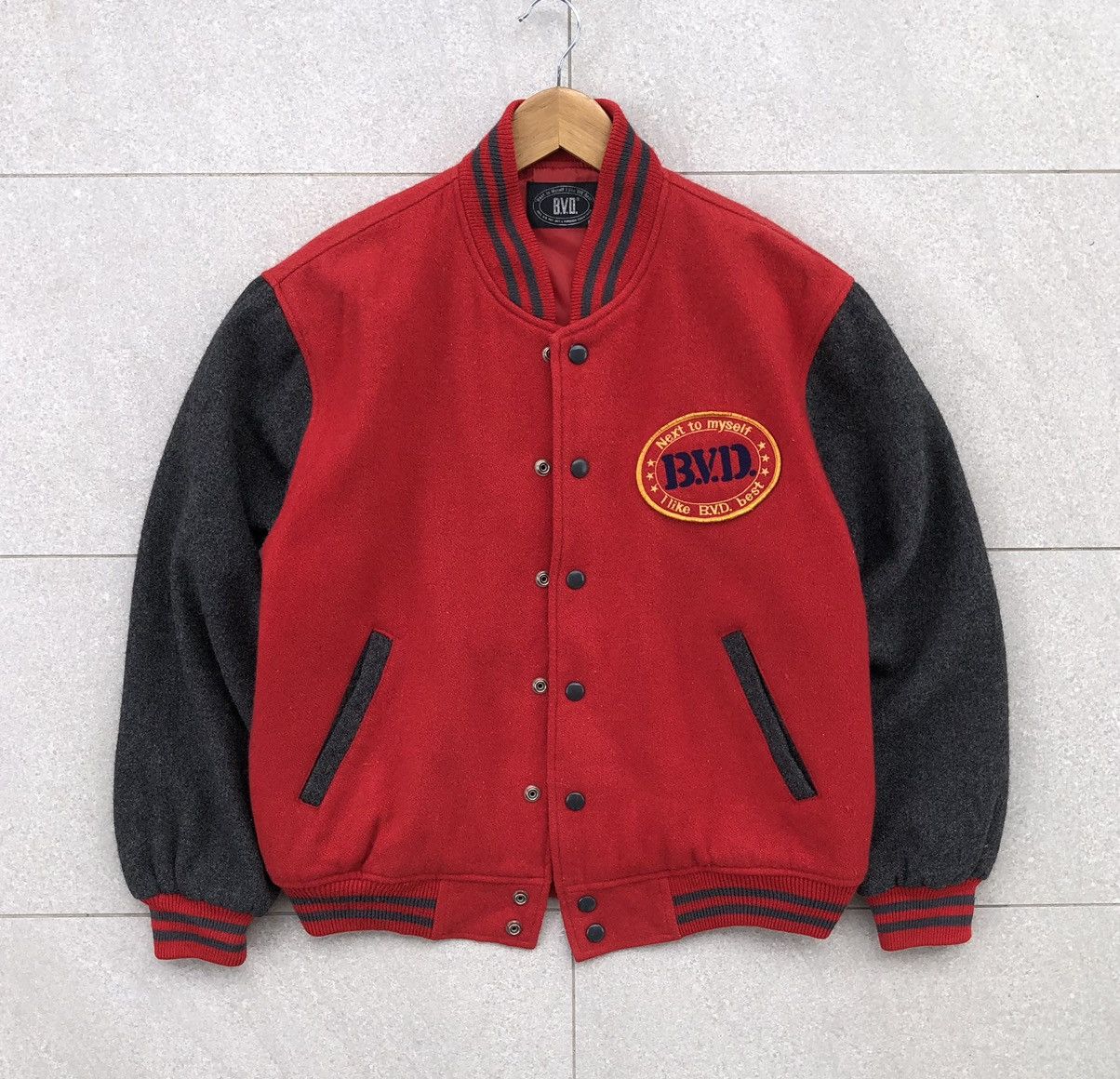Vintage Vintage B.V.D Plain Wool Varsity Jacket Size US M / EU 48-50 / 2 - 1 Thumbnail