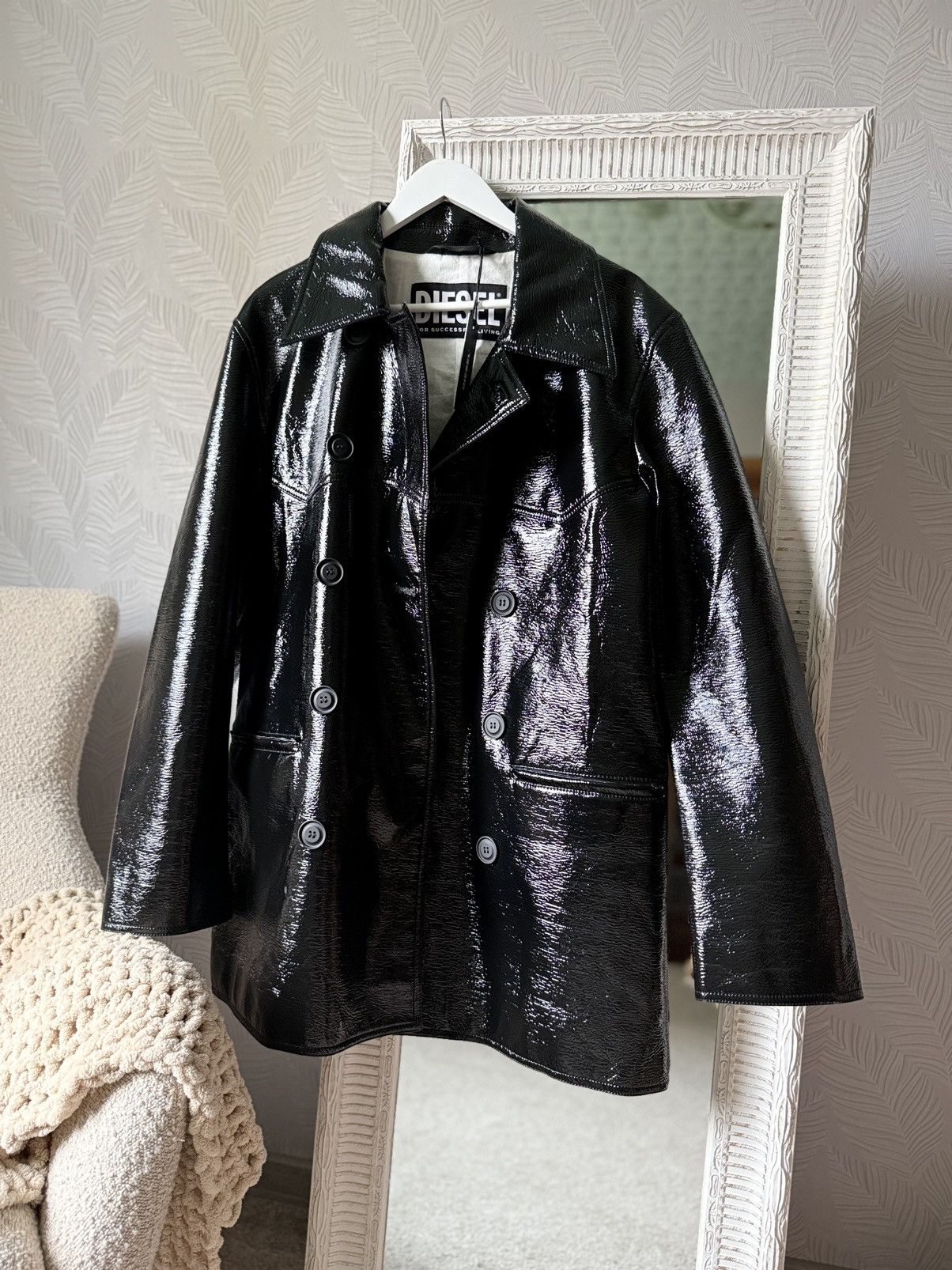Diesel DIESEL J-COSMOQUE-A Patent Leather Look Coach Jacket - NWT. Size US L / EU 52-54 / 3 - 1 Thumbnail