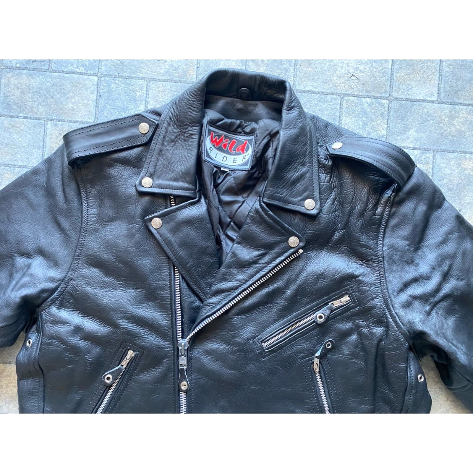 Vintage VINTAGE Wild Rider Leather Motorcycle Jacket Men’s 48 Black Jacket Biker 90s Mens Size US M / EU 48-50 / 2 - 4 Thumbnail