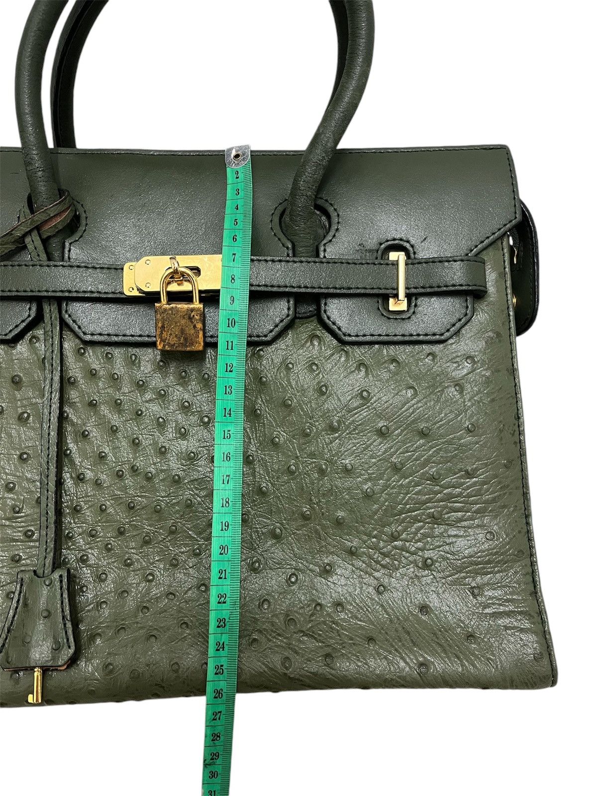 Leather Birkin Style Hand Bag Ostrich Leather Size ONE SIZE - 15 Thumbnail