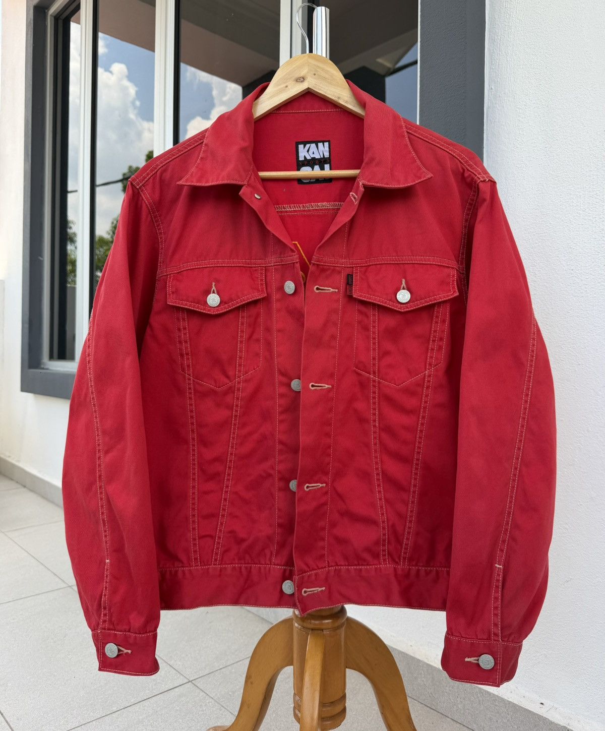 Vintage 🔥VTG Kansai Sports Embroidery Red Denim Trucker Jacket 1997 Size US M / EU 48-50 / 2 - 1 Thumbnail