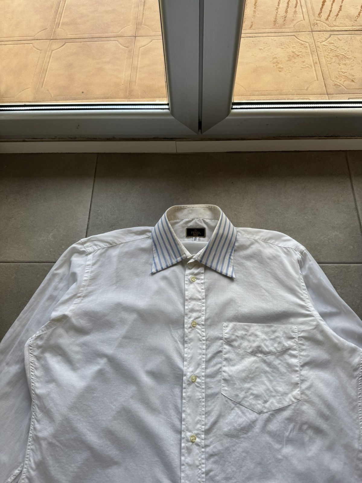 Fendi Fendi Vintage 16/41 Size White Button Striped Collar LongSleeve Button Shirt Size US L / EU 52-54 / 3 - 5 Thumbnail