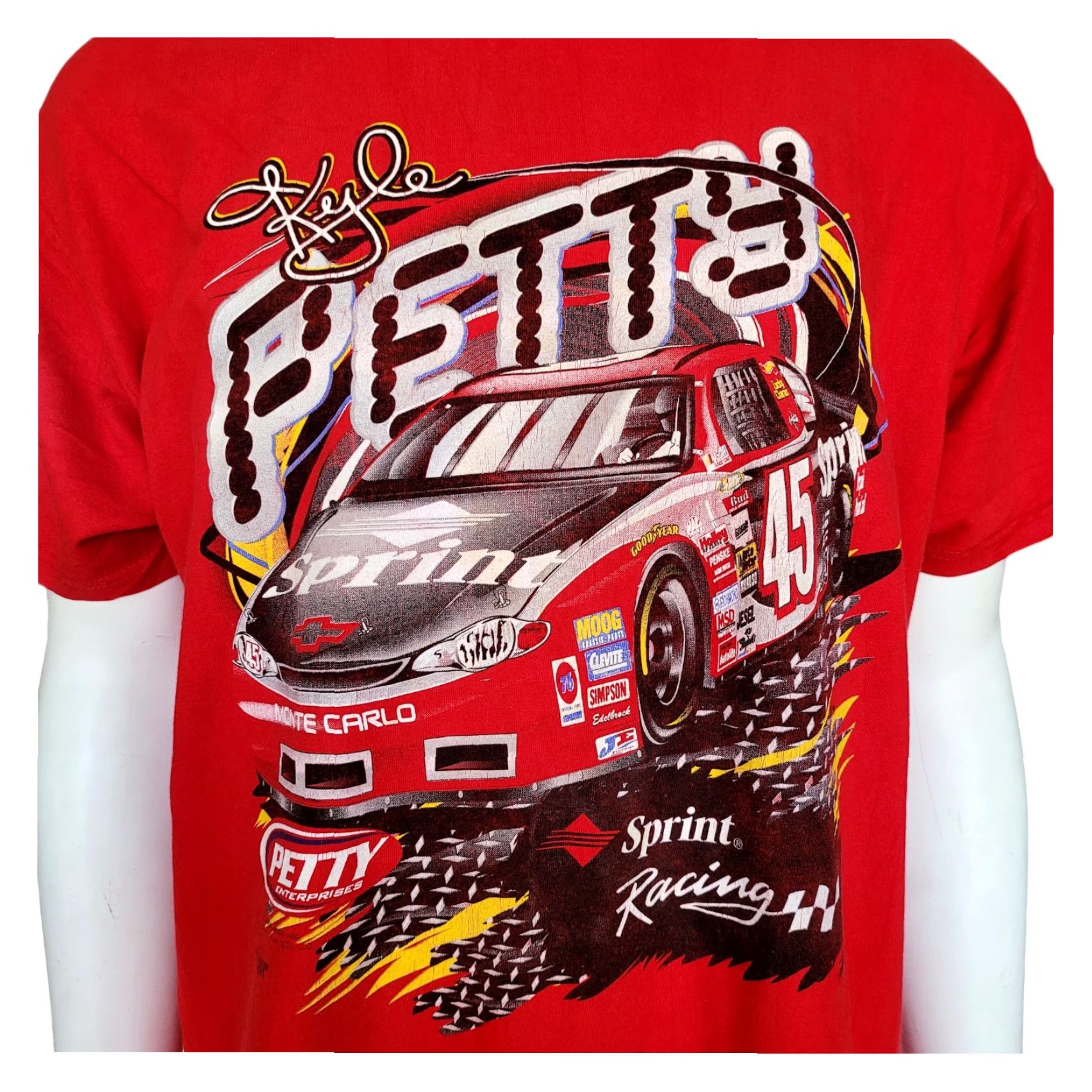 Delta Vintage Kyle Petty NASCAR Sprint Racing T-Shirt Delta Red XL Cotton Preshrunk Graphic Crew Neck Short Sleeve Mens Shoes Size US XL / EU 56 / 4 - 5 Thumbnail