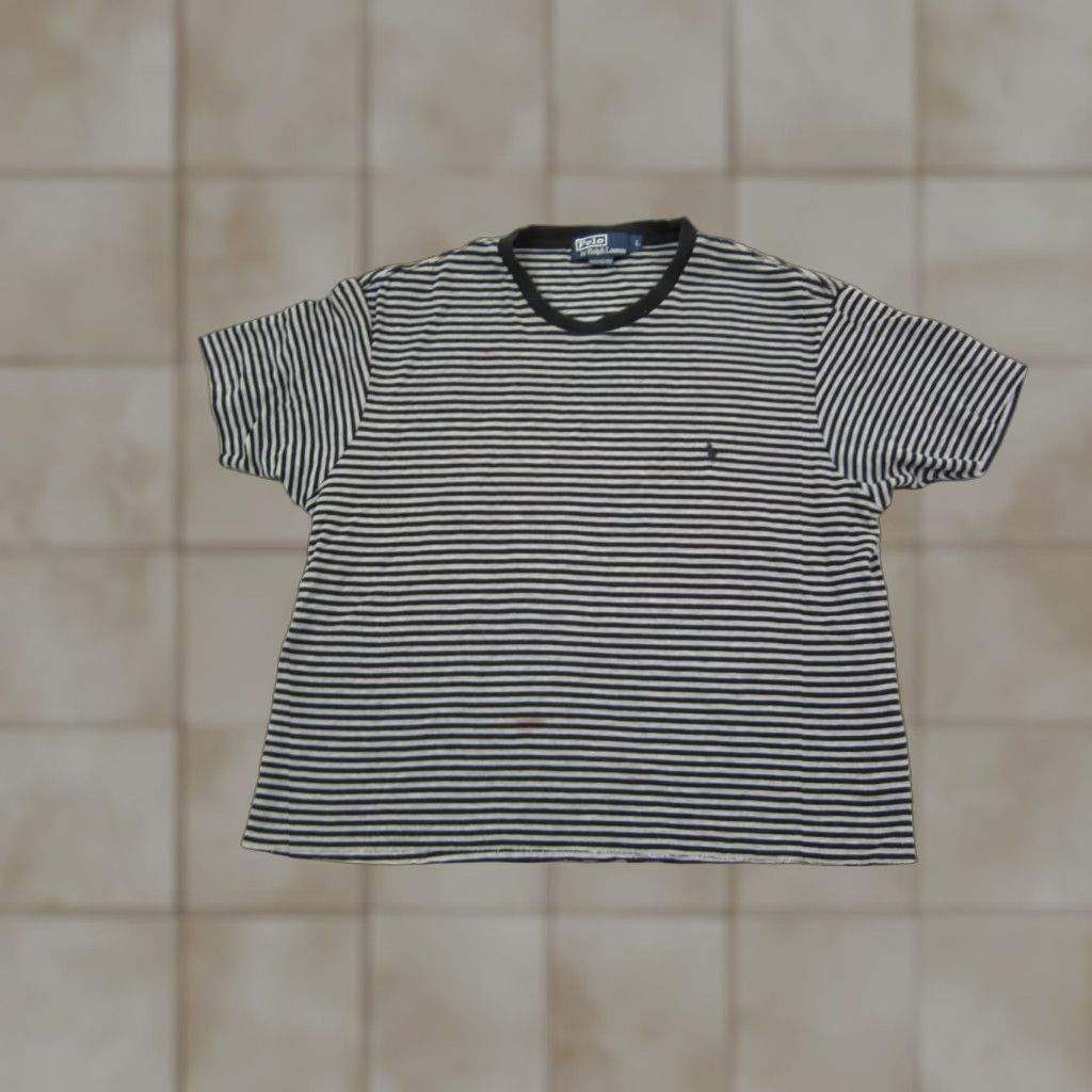 Polo Ralph Lauren Polo Ralph Lauren Shirt Mens L Black Striped Crew Neck Short Sleeve Vintage No (90s) Size US L / EU 52-54 / 3 - 1 Thumbnail