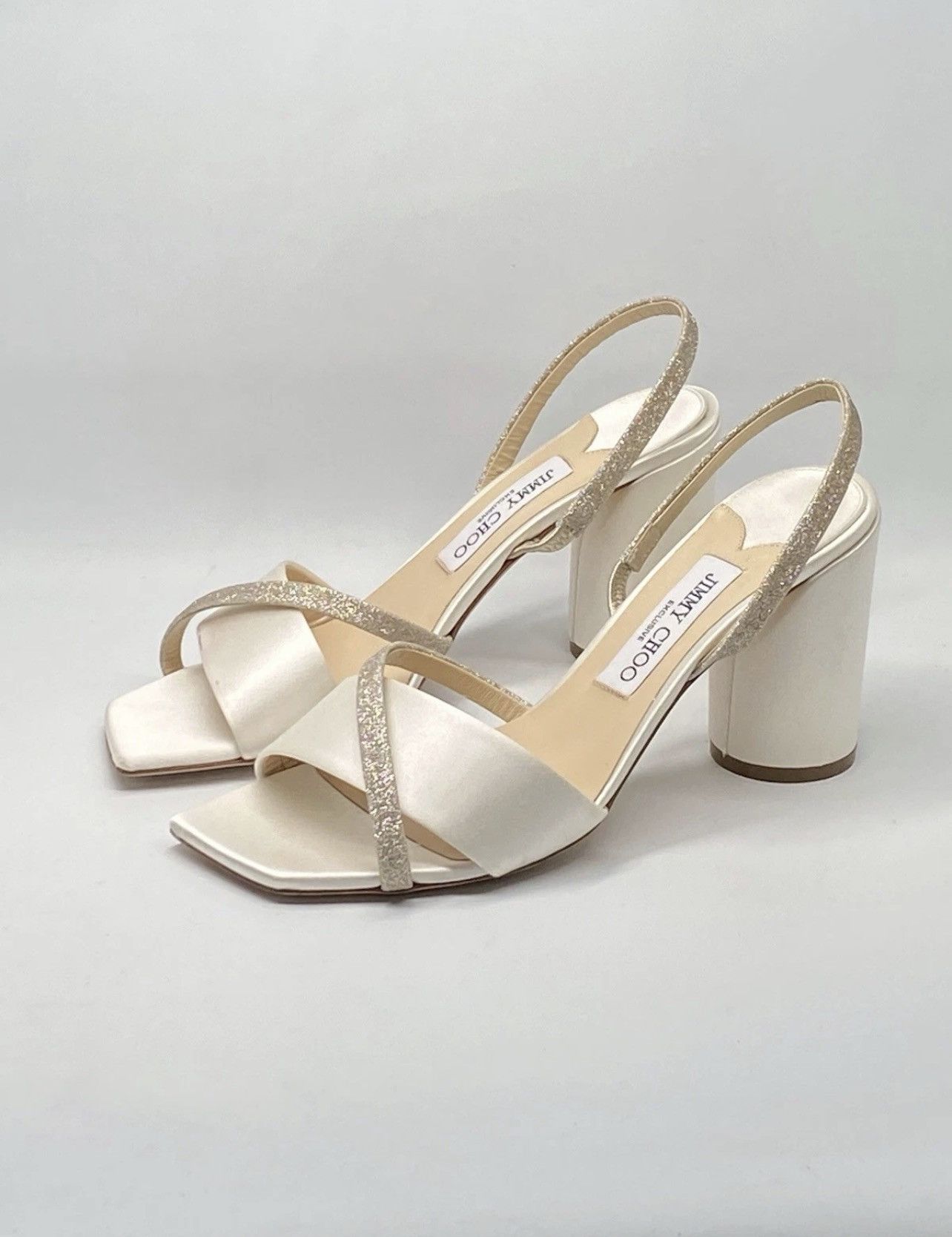 Jimmy Choo Jimmy Choo Plum Satin & Glitter Slingback Sandals size 39 Size US 9 / IT 39 - 6 Thumbnail