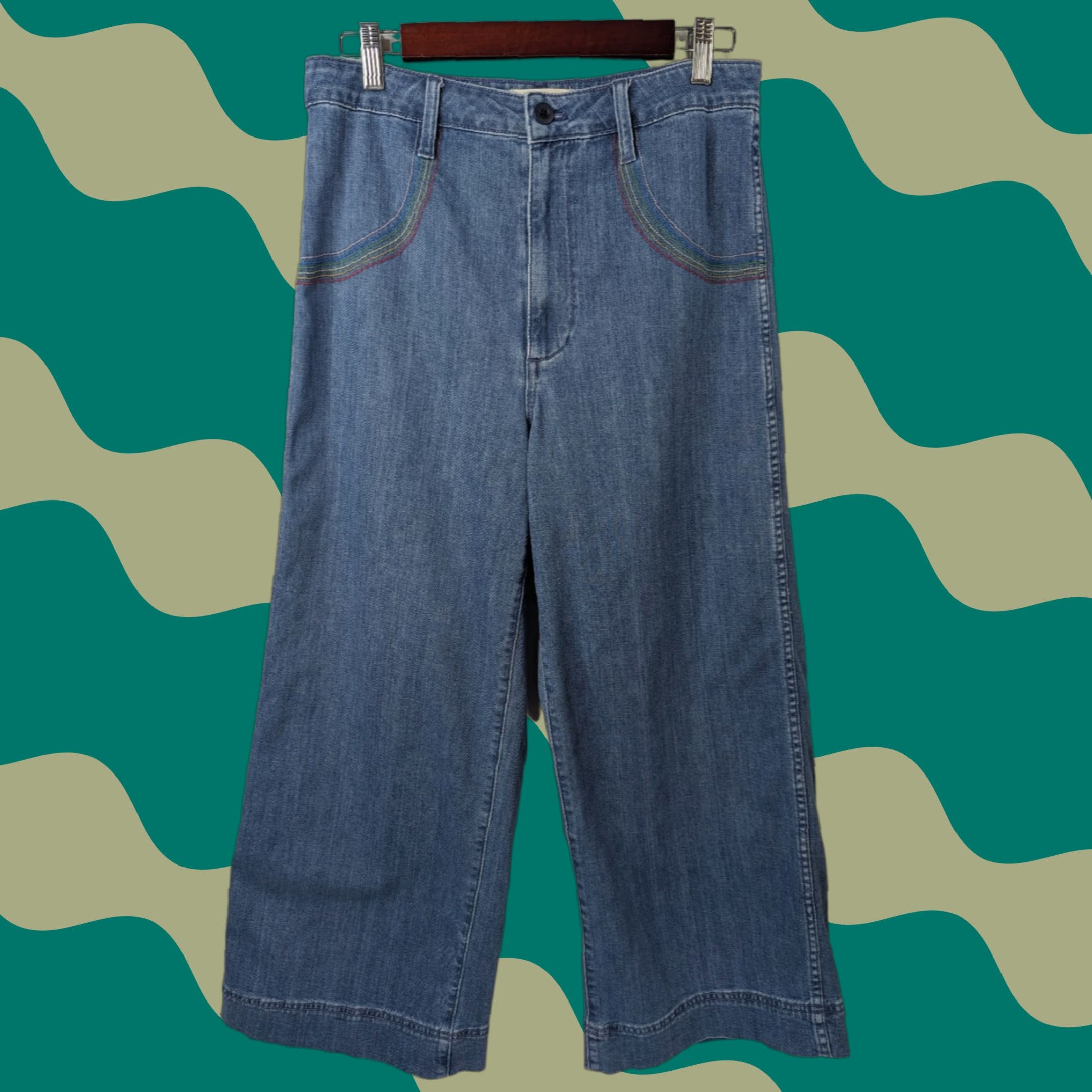 Madewell Madewell Jeans Emmett Rainbow Stitched Edition Wide Leg Crop indigo Size 30 Size 30" / US 8 / IT 44 - 1 Thumbnail