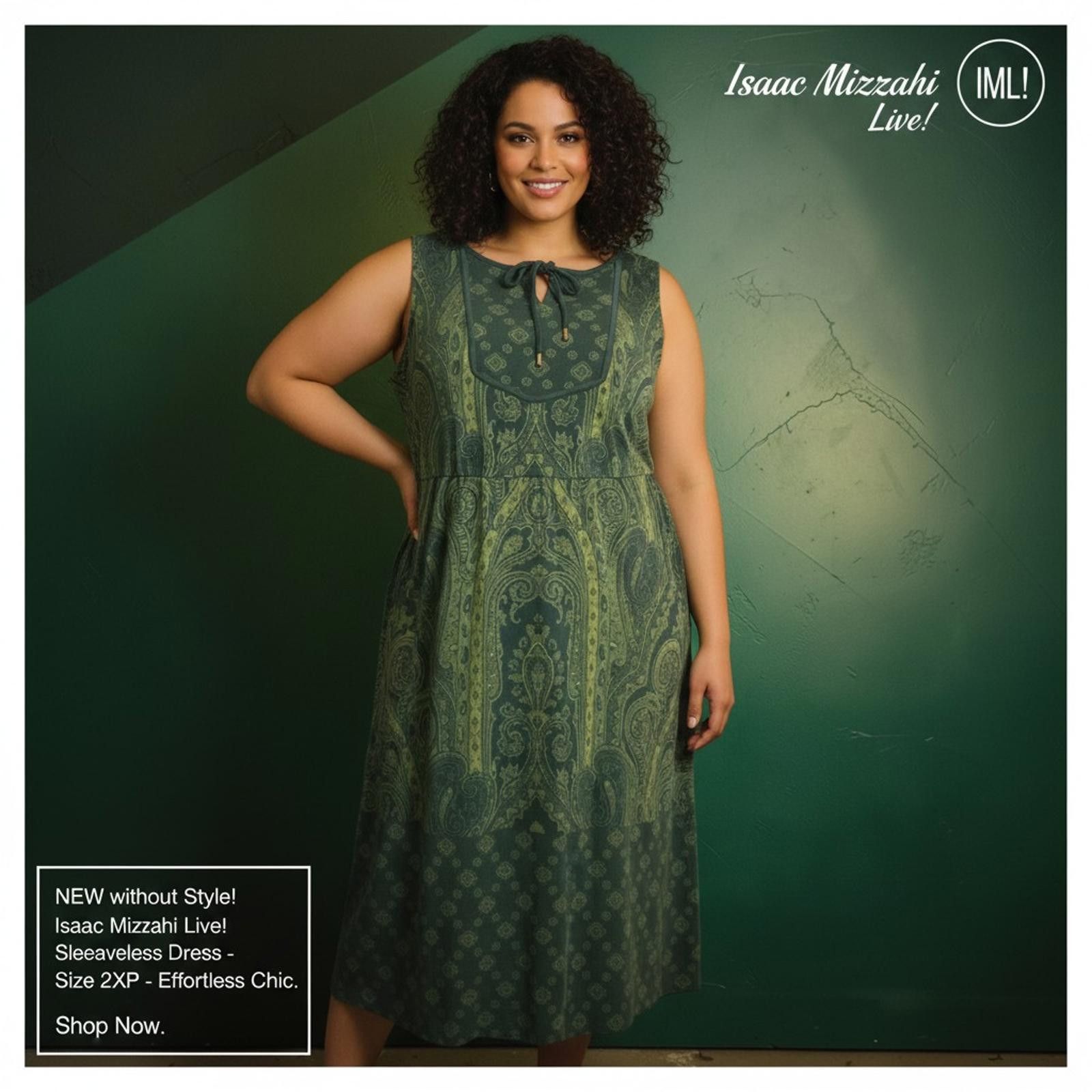Other Isaac Mizrahi Live! Sleeveless Dress Size 2XP Green Paisley Size XXL / US 16-18 / IT 52-54 - 1 Thumbnail
