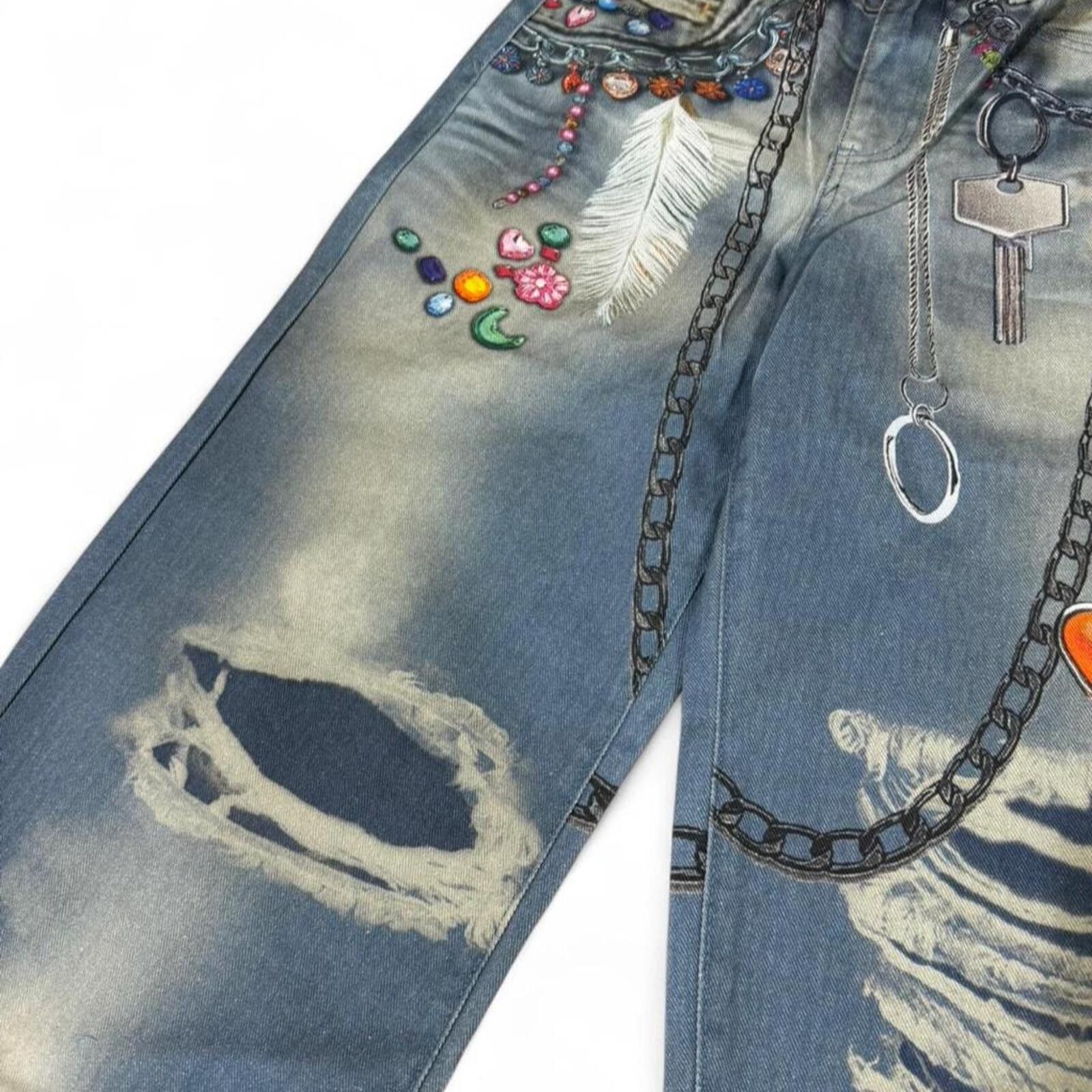 True Religion Blue denim jeans with chain and key details printed design Size 27" / US 4 / IT 40 - 4 Thumbnail