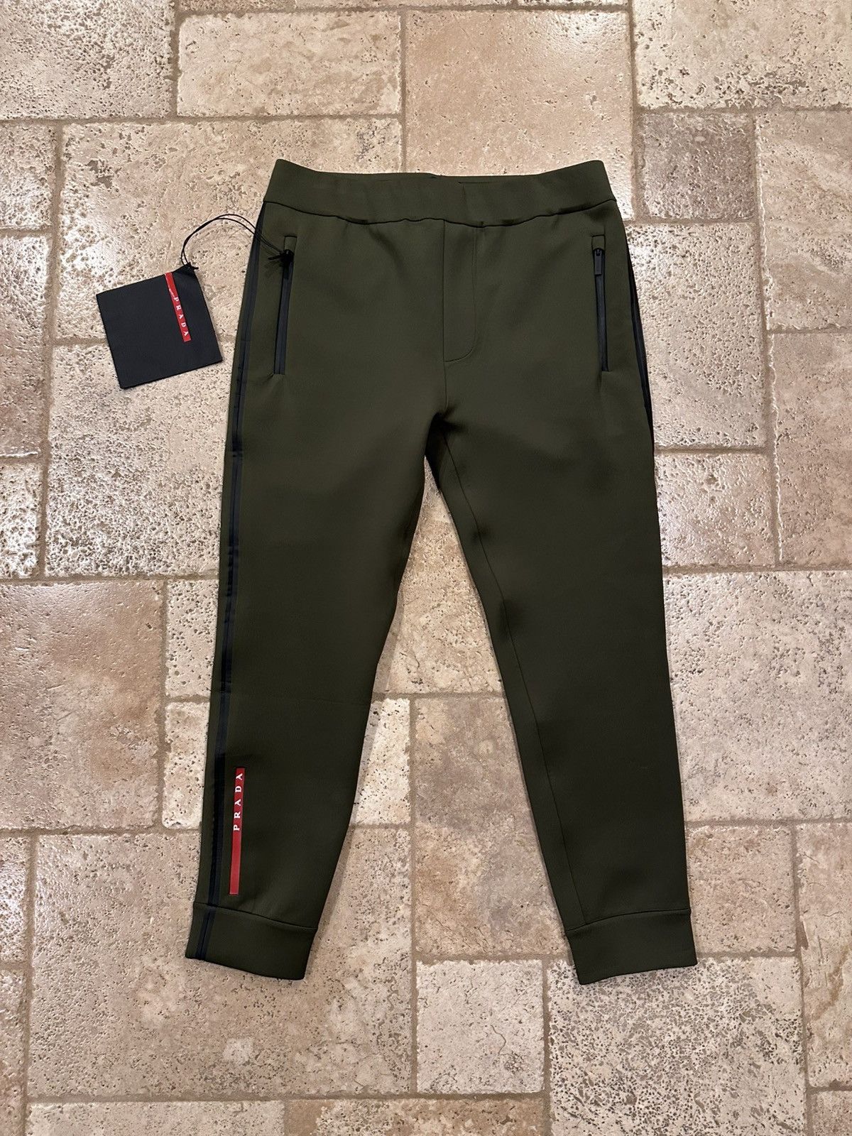 Prada Prada Neoprene Linea Rossa Logo Tech Olive Track Jogger Pant Size US 36 / EU 52 - 13 Thumbnail