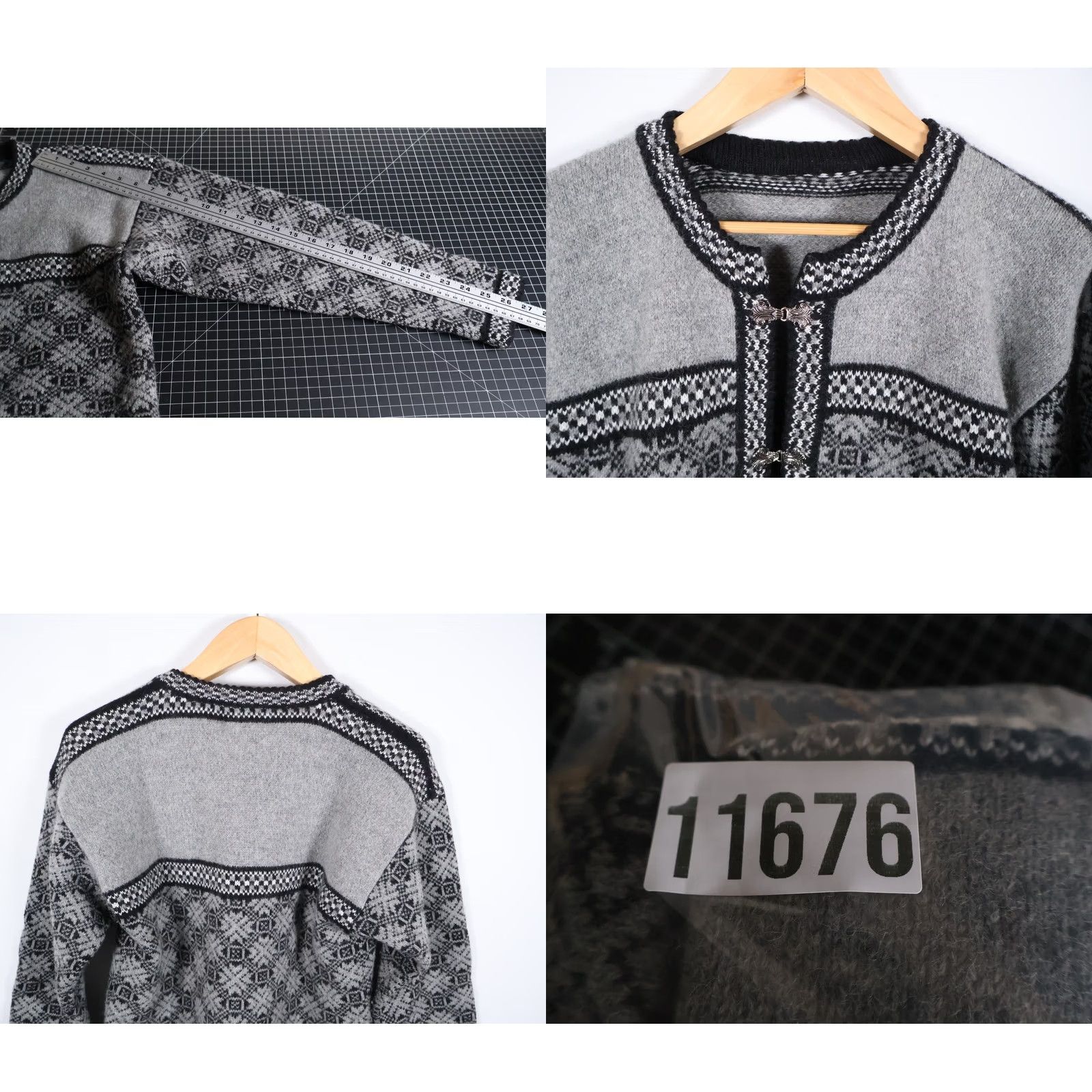 Vintage VINTAGE Icelandic Wool Clasp Cardigan Women's L Gray Black Geometric Pattern Sweater Size L / US 10 / IT 46 - 8 Thumbnail