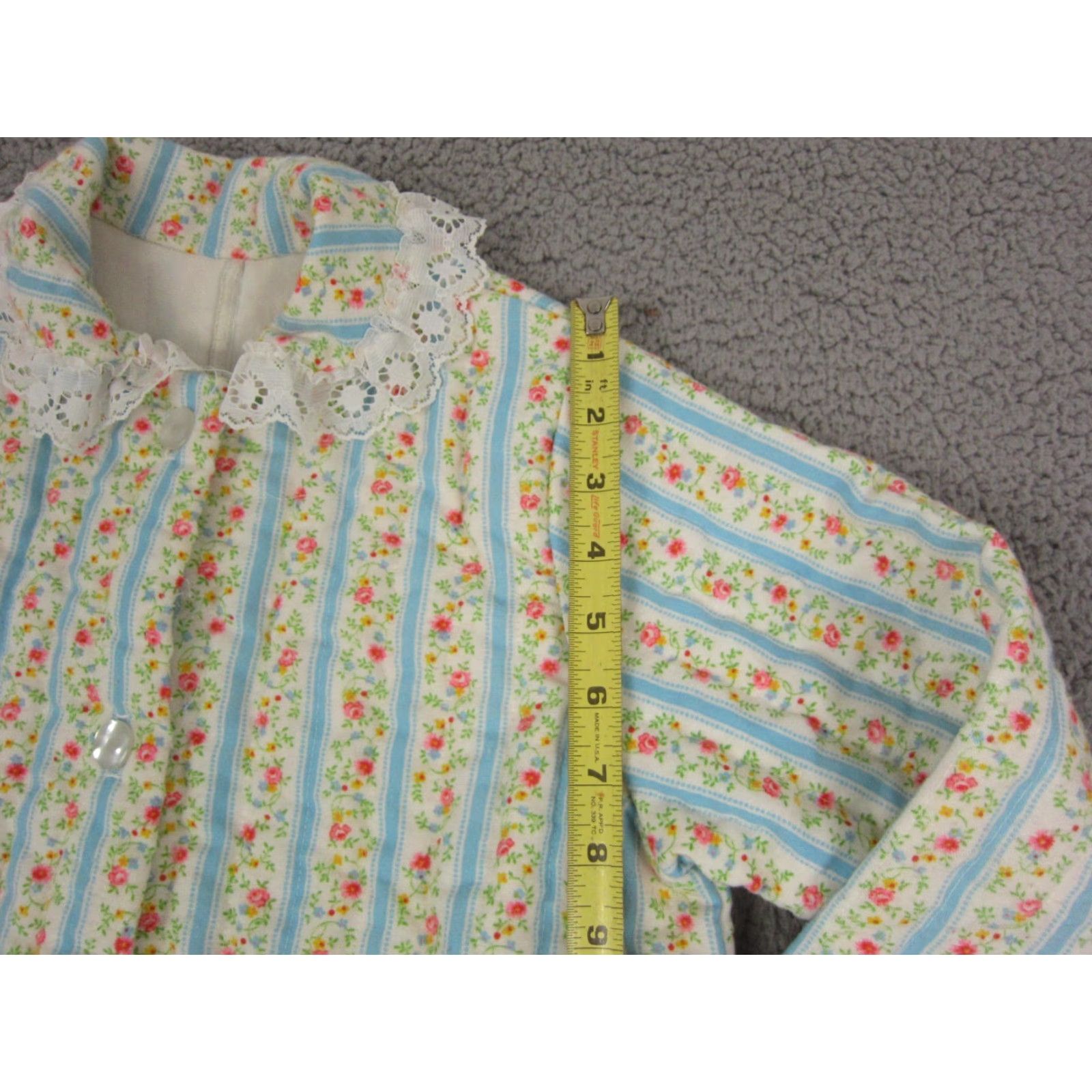 Vintage VINTAGE Her Majesty Dress Teens 10 Floral Knit A-Line Knee Length Long Sleeve Collared Zip Blue Green 60s 70s 90s Mens Women Girls Boys Size L / US 10 / IT 46 - 7 Thumbnail
