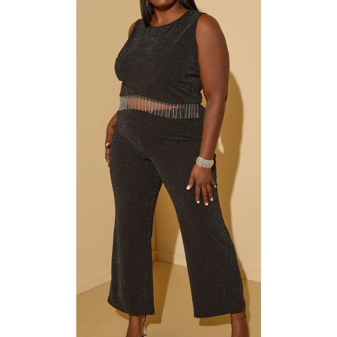 Plus 30/32 - 5X Embellished High Rise Pants + Top 2-pc set