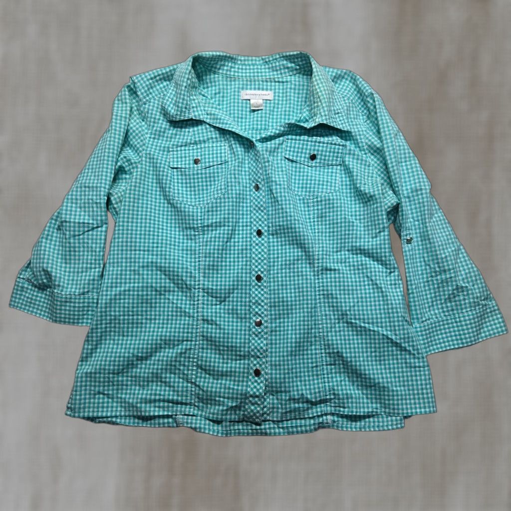 Vintage Christopher & Banks Shirt Women L Blue Check Roll-Tab Sleeve Button Womens Size L / US 10 / IT 46 - 1 Thumbnail