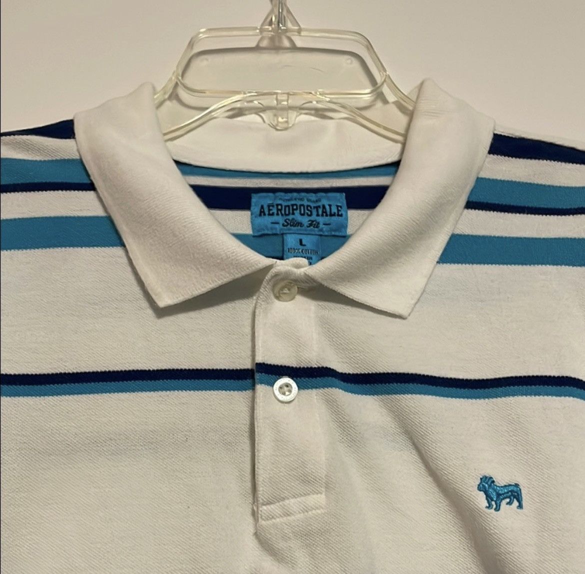 Aeropostale Aeropostale Blue and White Striped Polo Size US L / EU 52-54 / 3 - 3 Thumbnail