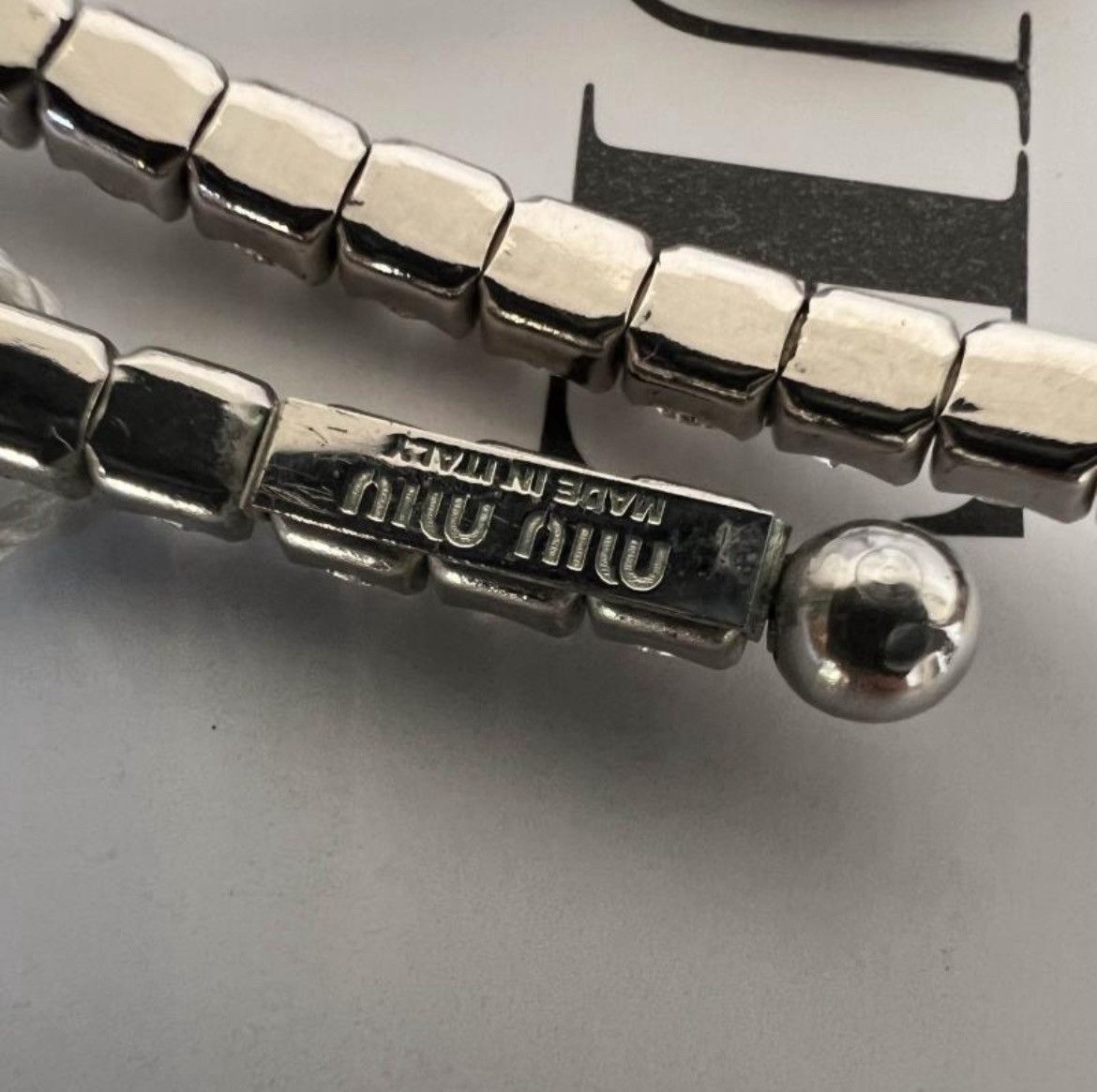 Miu Miu crystal necklace choker in silver-finish metal