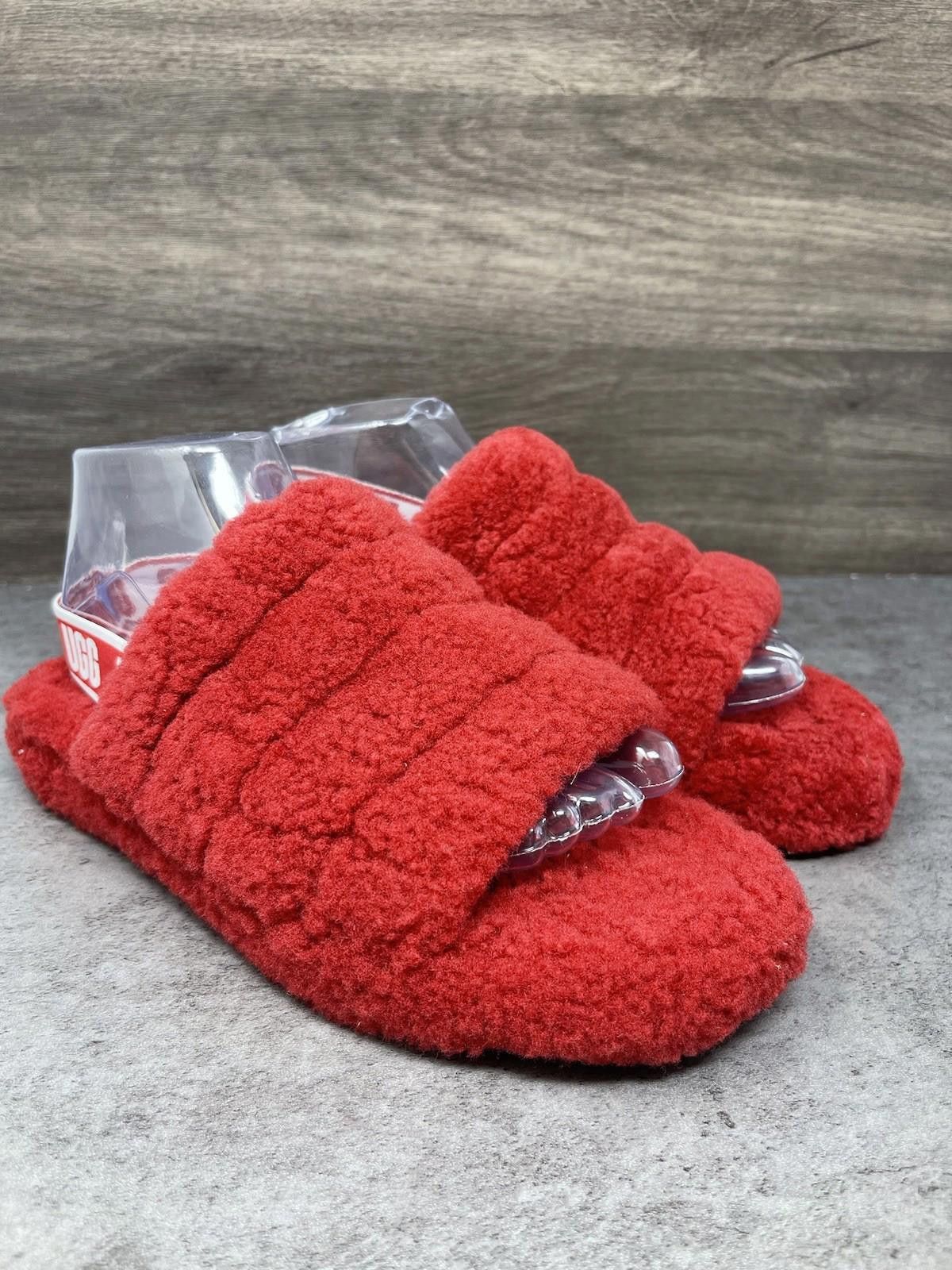 Ugg UGG Fluff Yeah Slide Slippers Womens Size 6 Red Fur Size US 6 / IT 36 - 4 Thumbnail