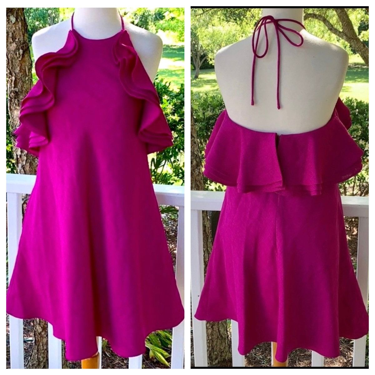 Badgley Mischka NWOT Badgley Mischka Fuchsia Pink Ruffle Halter Dress 4 Size S / US 4 / IT 40 - 1 Thumbnail
