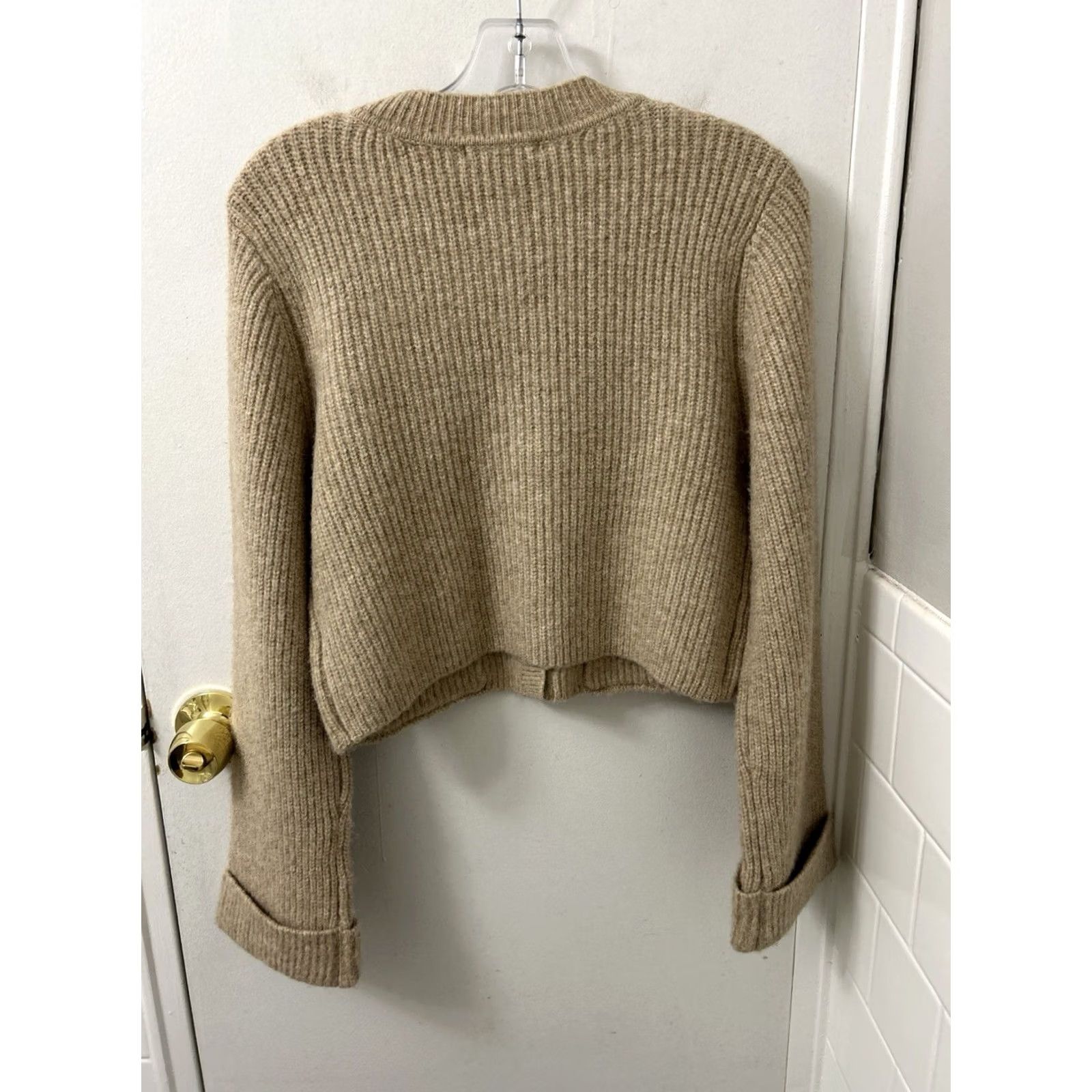 Christian Lacroix Christian Lacroix Cardigan Sweater Womens Small Tan Wool Ribbed Knit Cropped NWT Size S / US 4 / IT 40 - 7 Thumbnail