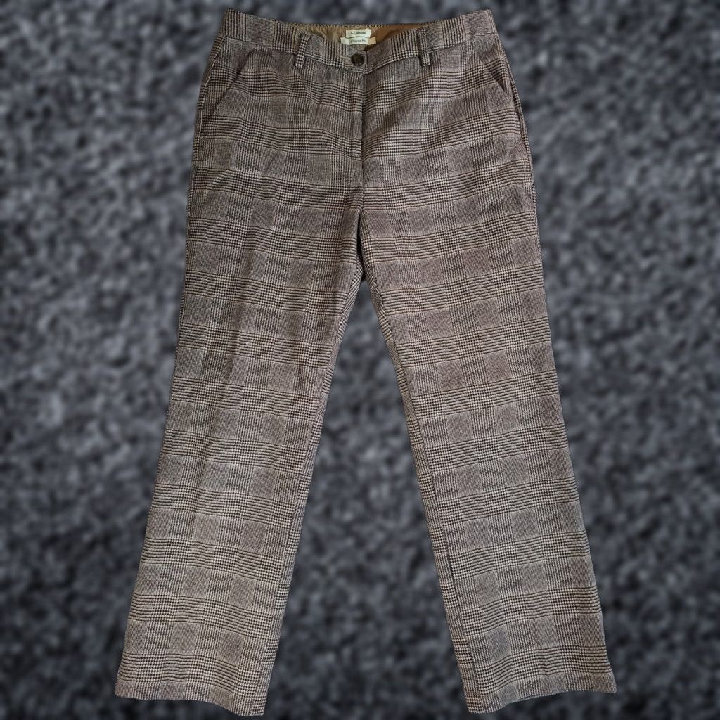 Vintage VINTAGE L.L. BEAN Plaid Houndstooth 100% Cotton Pants Womens Petite 10 Brown Classic Fit Feminine 10P Straight Pants Womens Size 32" / US 10 / IT 46 - 1 Thumbnail