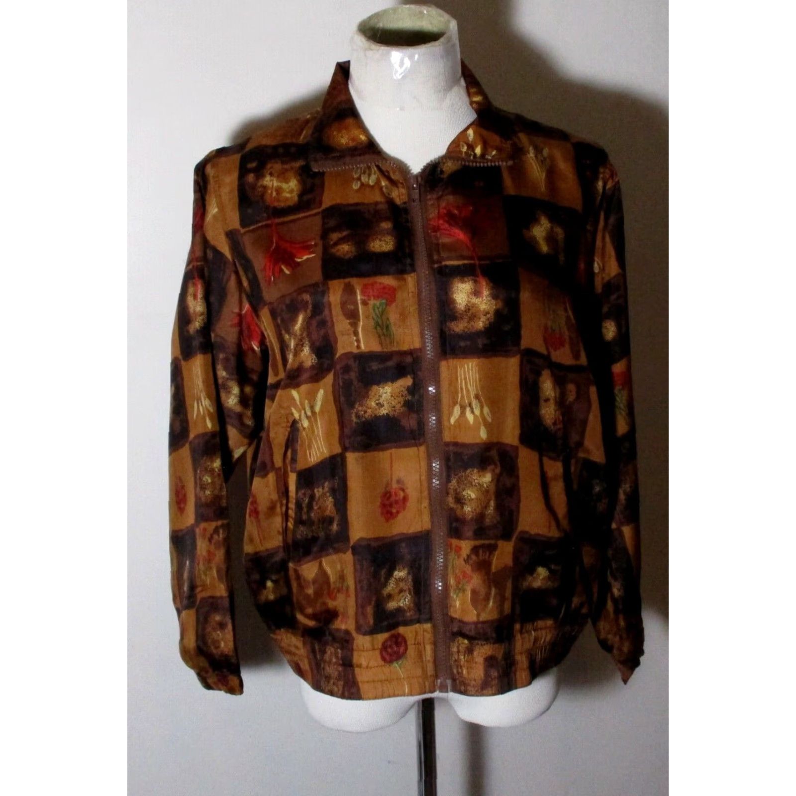 Vintage SILK XPOSURE Brown Full Zip 100% Silk Jacket Size S Petite Womens Size S / US 4 / IT 40 - 2 Thumbnail