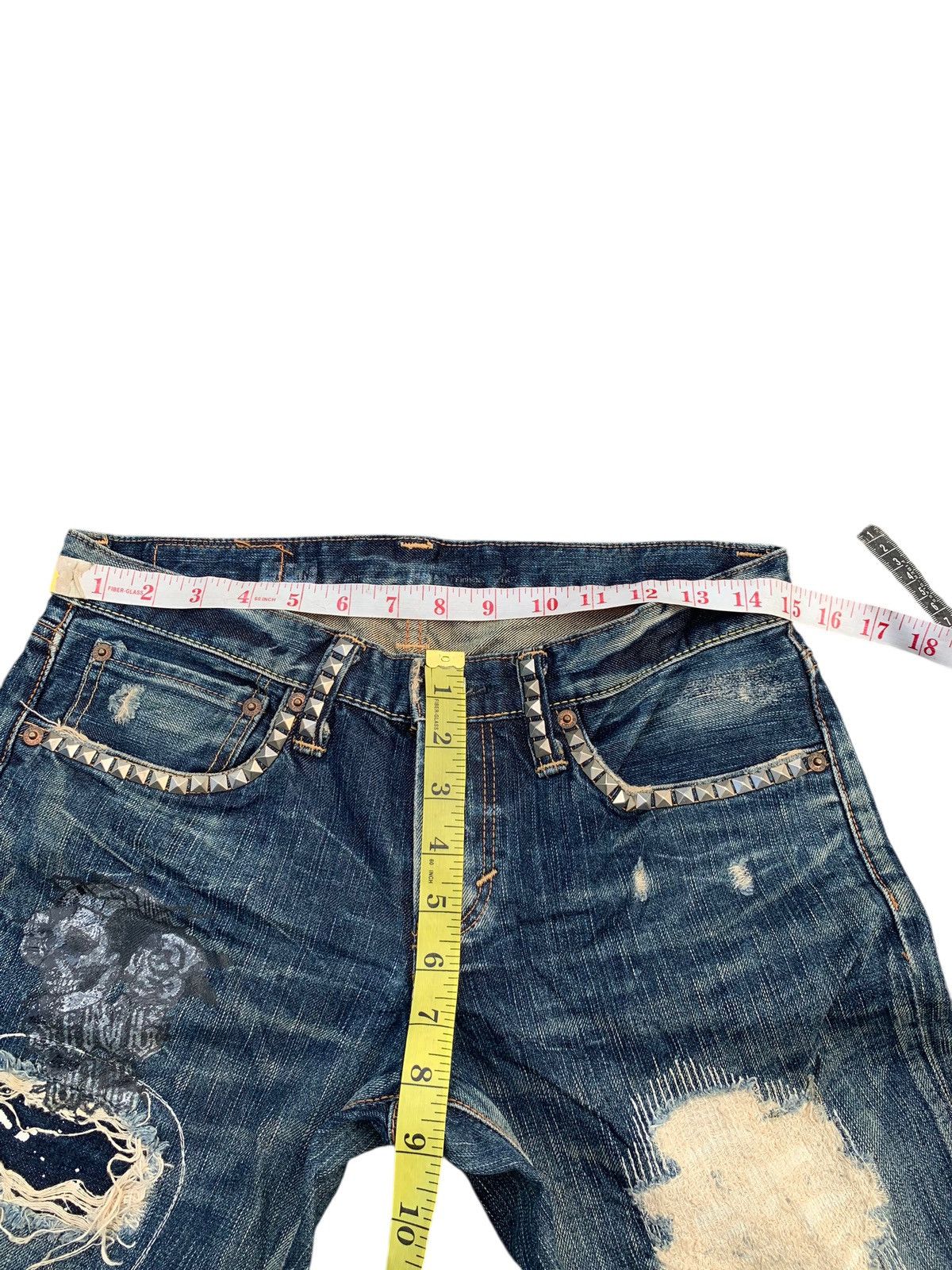 Tornado Mart RARE EDWIN STUDDED PUNK JAPANESE DISTRESSED DENIM Size US 31 - 21 Thumbnail