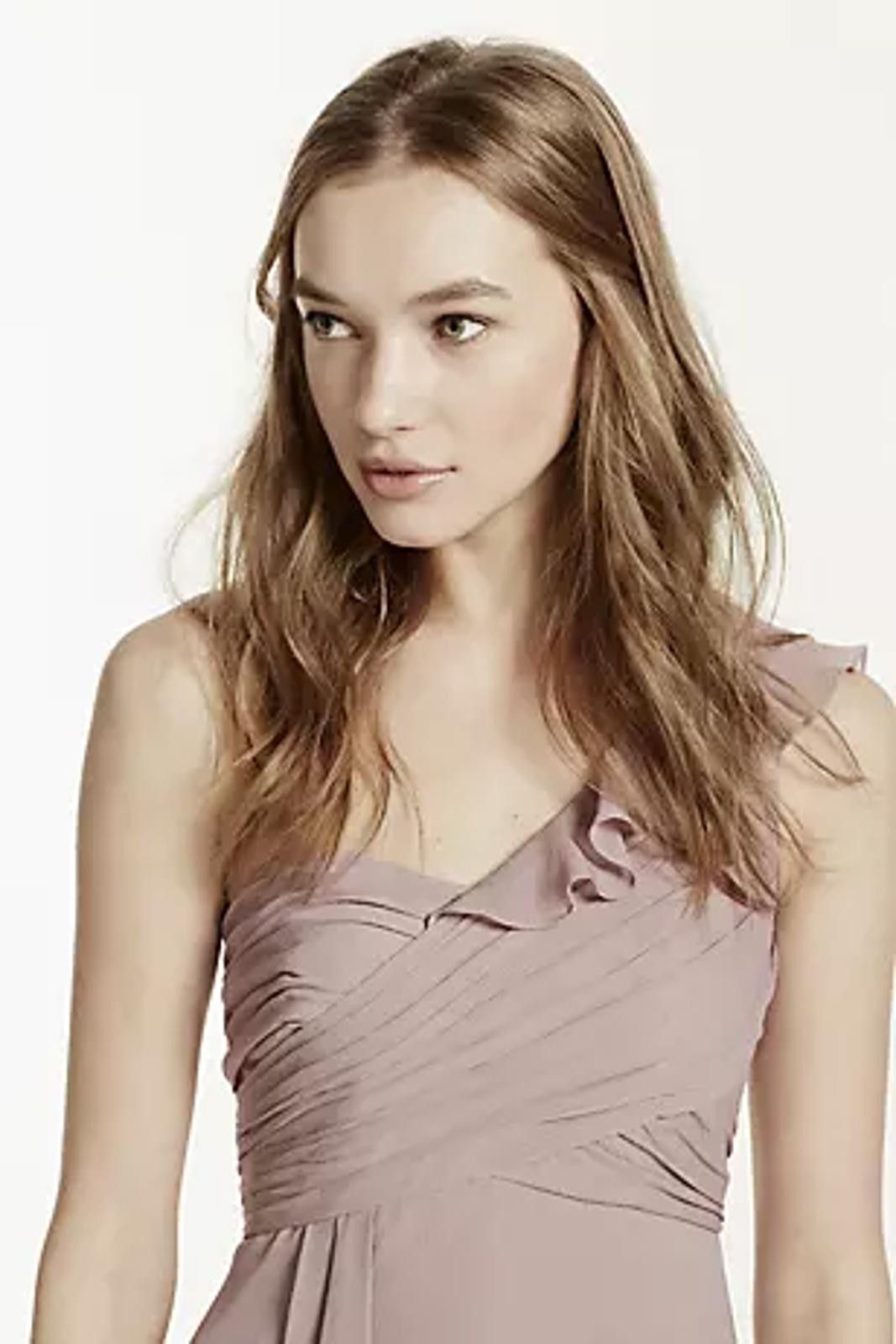 Designer David's Bridal One Shoulder Chiffon Dress/Cascading - NWOT Size XS / US 0-2 / IT 36-38 - 4 Thumbnail