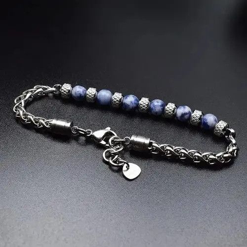 Handmade 6mm Blue Stone Beads Stainless Steel Bracelet Size ONE SIZE - 2 Thumbnail