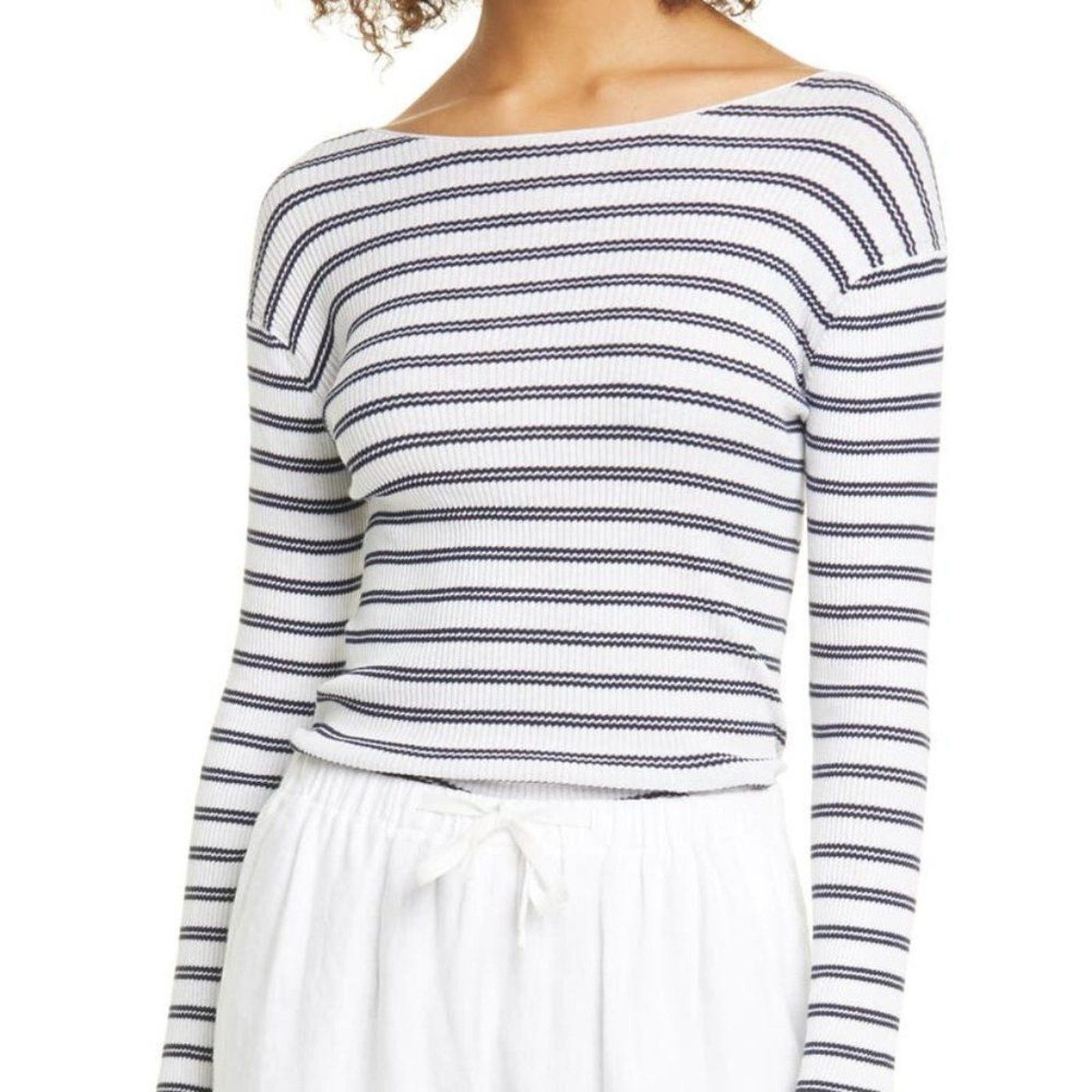 Vince Stripe Ribbed Boatneck Cotton Sweater from Vince Size XS / US 0-2 / IT 36-38 - 10 Thumbnail