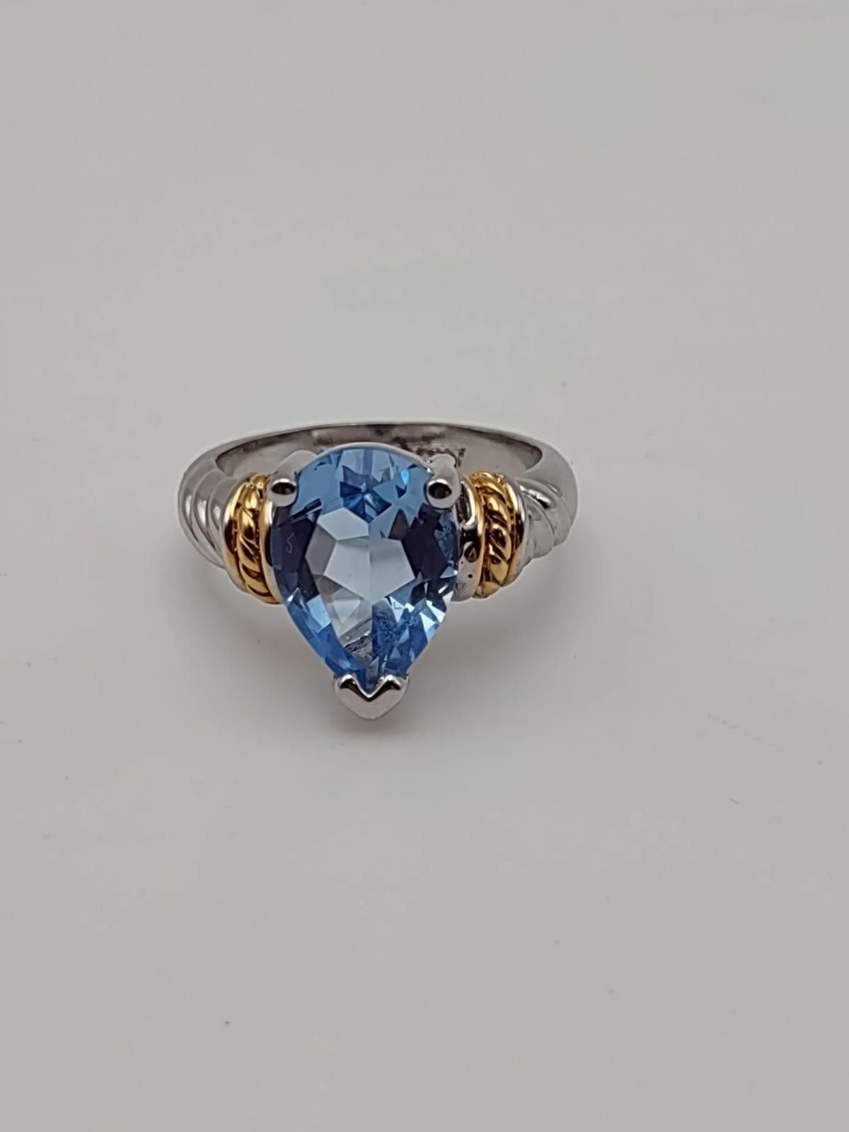 Beauty Beast Beta Sterling Blue Topaz Cocktail Ring Size 9 Two Tone Size ONE SIZE - 1 Thumbnail