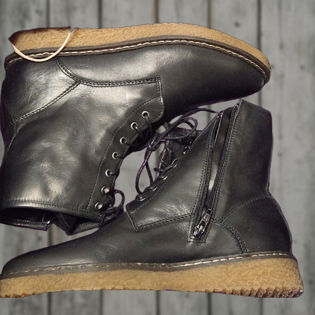 Vintage ERIC MICHAEL Boots Women Moto Leather Zip-Up Black Mid-Calf Leather LEAETHER Laguna Portugal Size US 7 / IT 37 - 1 Thumbnail