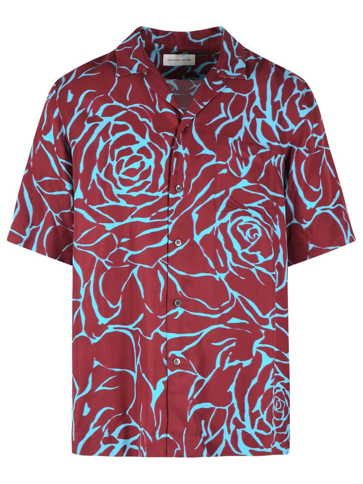 Dries Van Noten DRIES VAN NOTEN 'Carltone' Burgundy And Light Blue Viscose Shirt Size US M / EU 48-50 / 2 - 1 Thumbnail