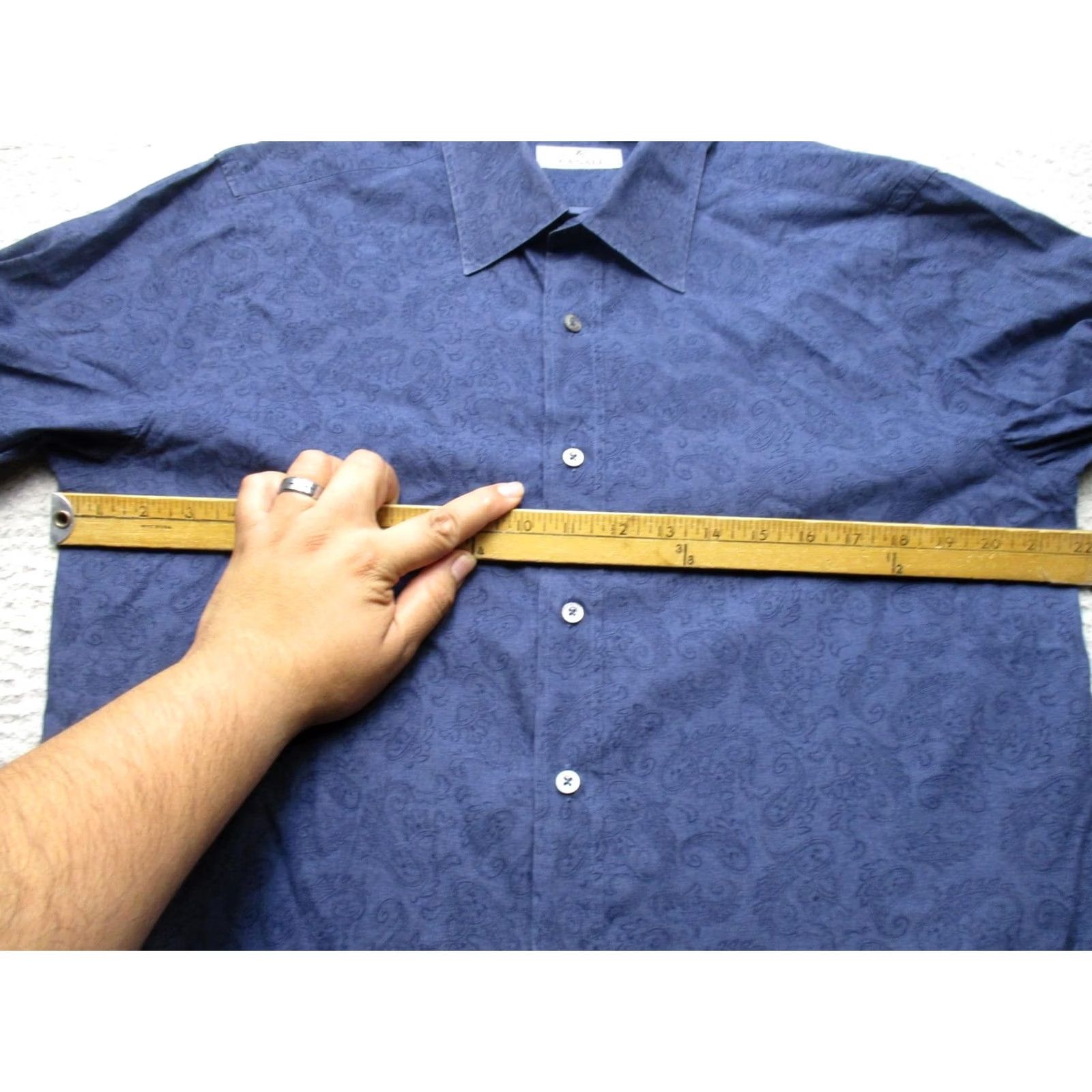 Canali Canali Shirt Mens L Blue Paisley 100% Cotton Button Up Dress Italy Long Sleeve Size 42R - 7 Thumbnail
