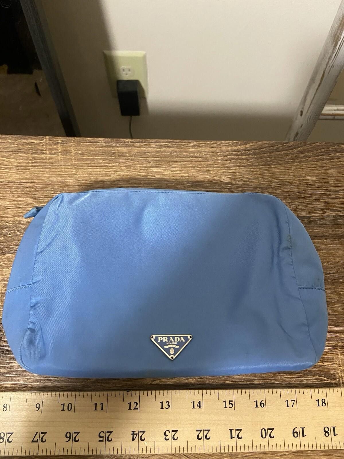 Prada Prada blue nylon logo-lined clutch pouch bag w strap, good* Size ONE SIZE - 1 Thumbnail