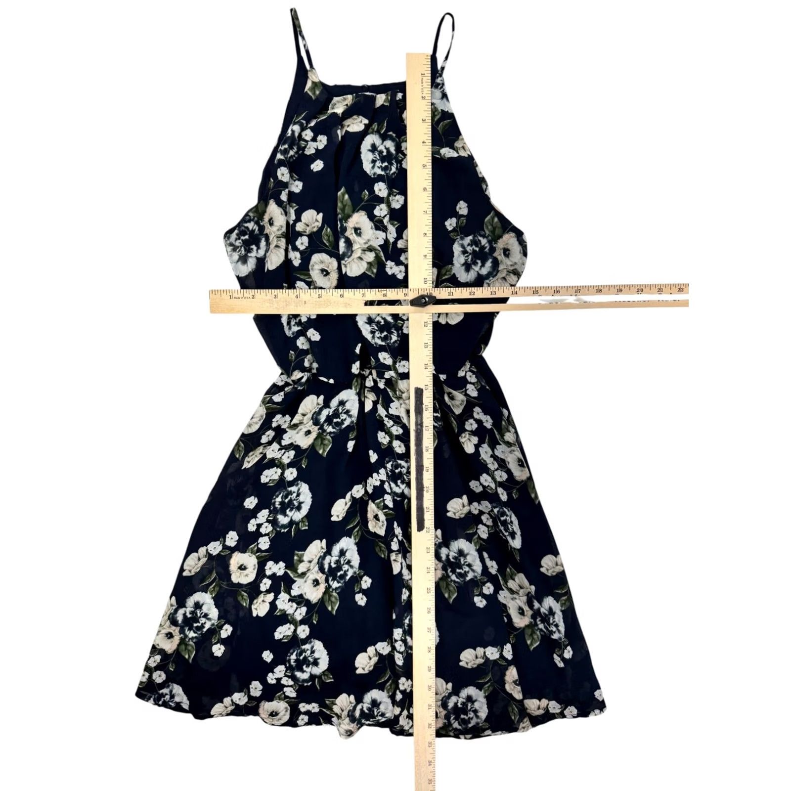 Vintage Blue Rain Women's Navy Blue Floral Halter Mini Dress Size S Spaghetti Strap Flower Sundress Size S / US 4 / IT 40 - 2 Thumbnail