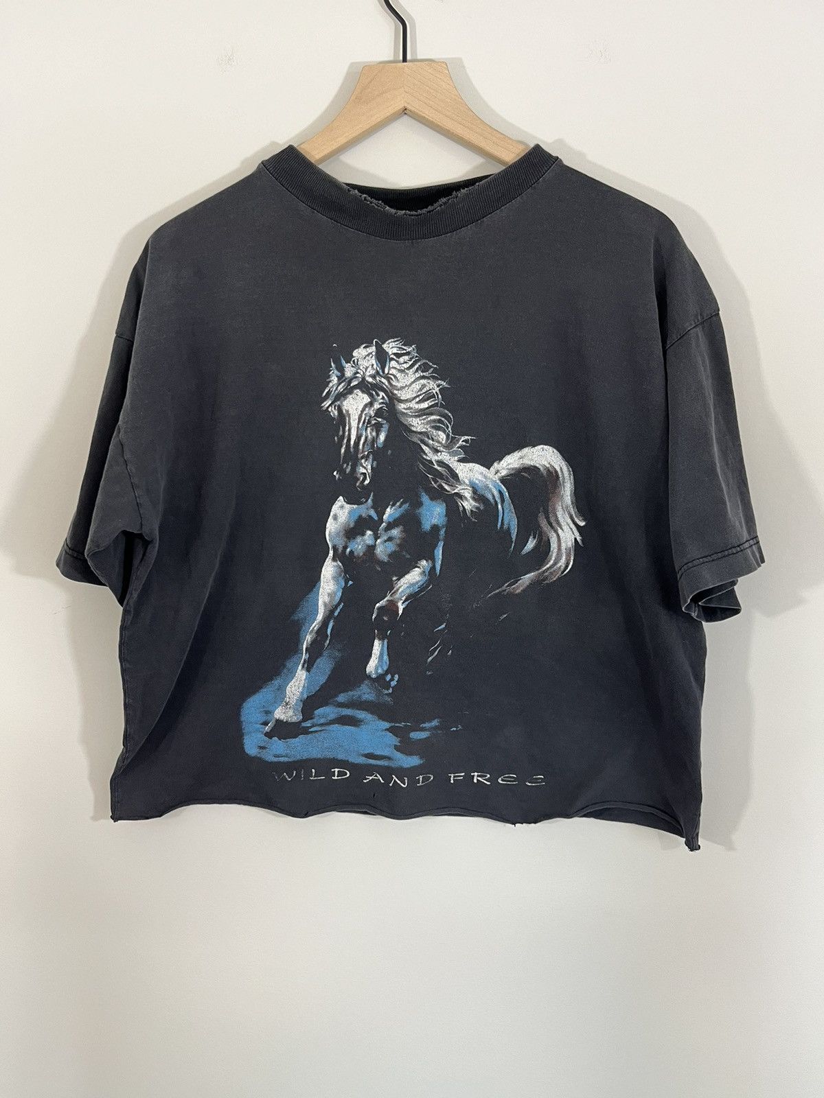 Vintage Sun Faded Thrashed Wild And Free Cropped Horse Tee Size US XL / EU 56 / 4 - 1 Thumbnail