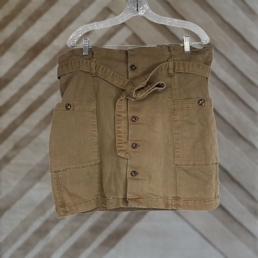 Free People FREE PEOPLE Skirt Womens L Brown Button Front Cotton Blend Short Belted Size 36" / US 14 / IT 50 - 1 Thumbnail