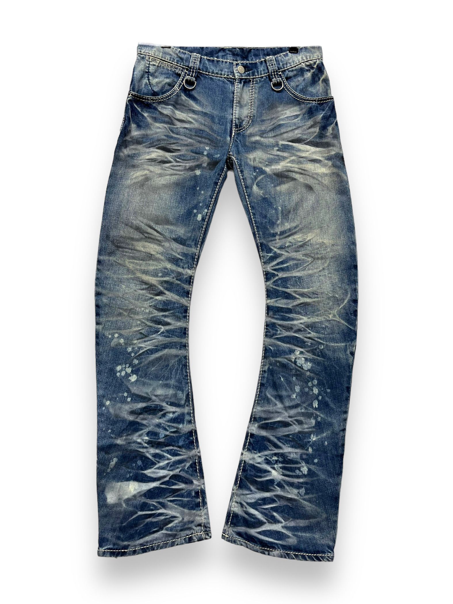 BUFFALO BOBS 🔥PUNK Curve Leg FLARE💥Mudsplash Clawmark Playboy Denim Size US 31 - 2 Thumbnail