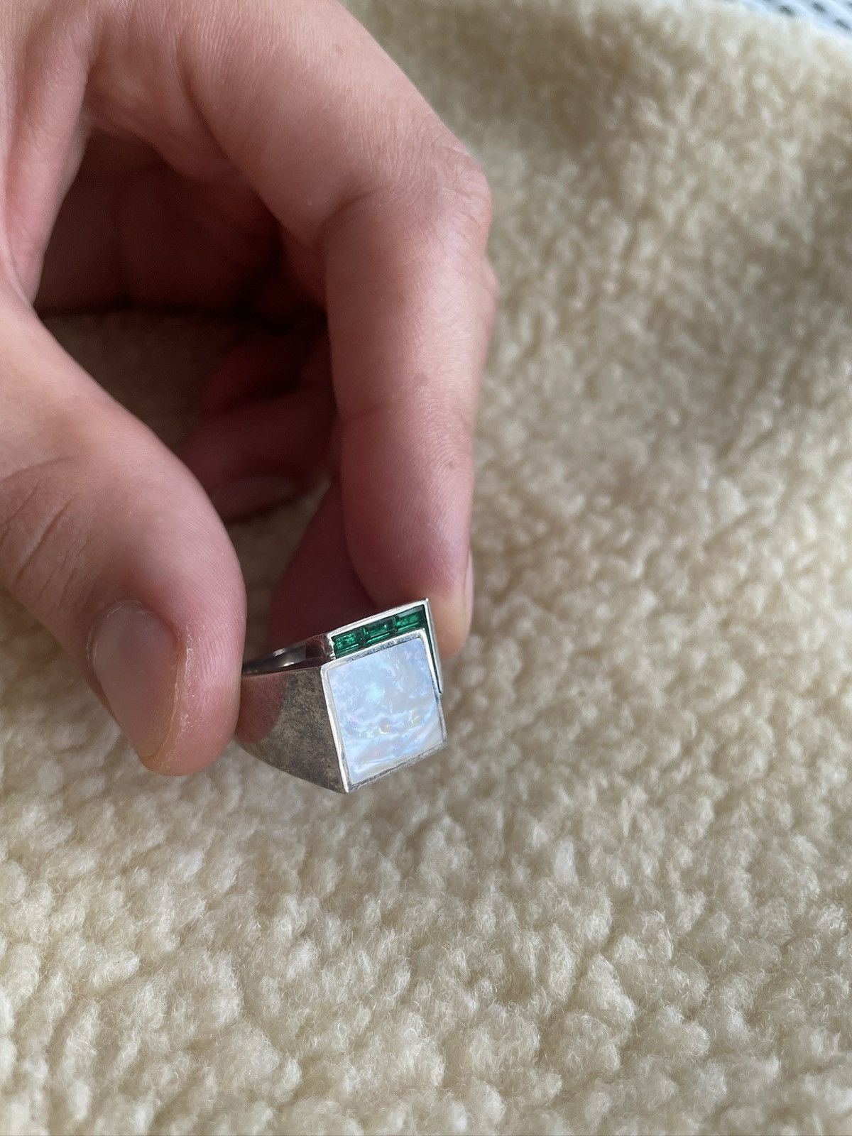 Other MAPLE - MOTHER OF PEARL x GREEN TOPAZ - 925 SILVER RING Size ONE SIZE - 5 Thumbnail