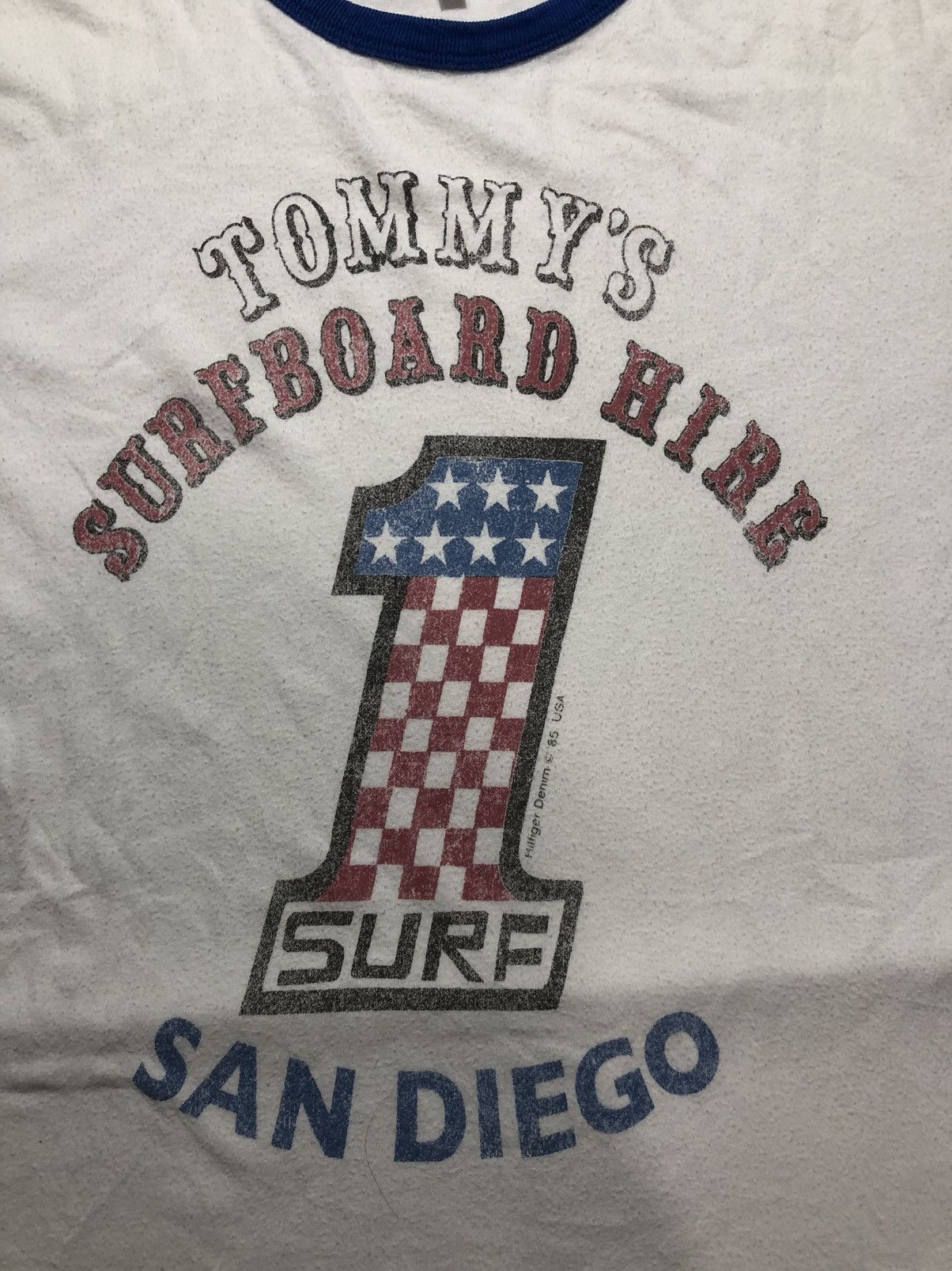 Designer × Tommy Hilfiger RARE VINTAGE 80s TOMMY HILFIGER SURFBOARD HIRE RINGER TEE Size US L / EU 52-54 / 3 - 5 Thumbnail